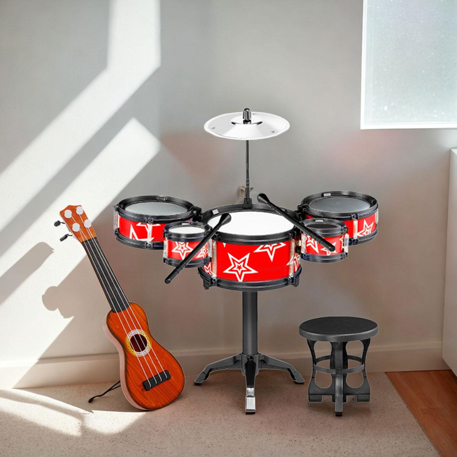 Simulation Kids Drum Toys Playset Jazz Drum Kits for Kids Boys Holiday Gifts Guitar Red Chair