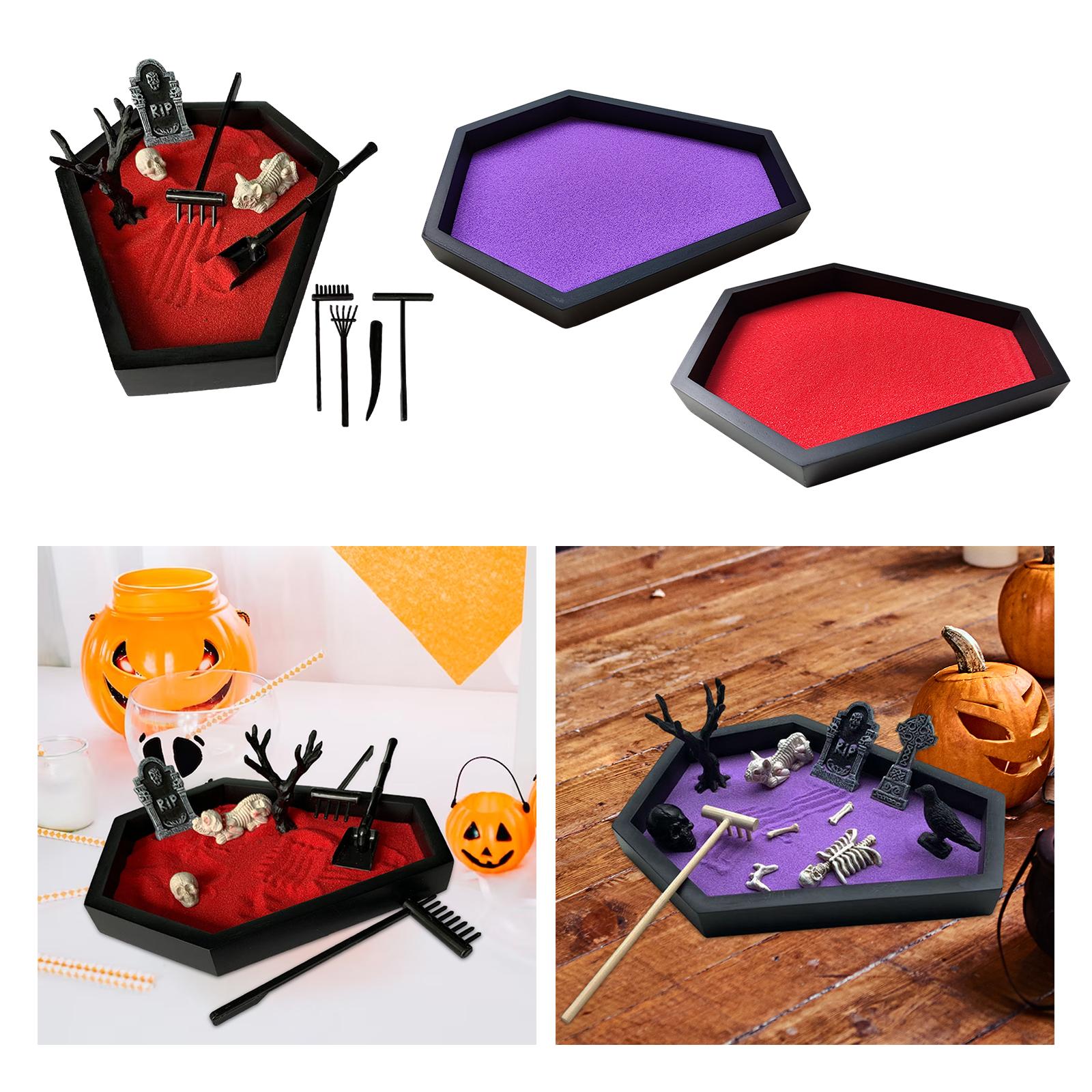 Tray Garden with Sand Spooky Goth Halloween Decor for Tables Desk Home Red Creepy Set