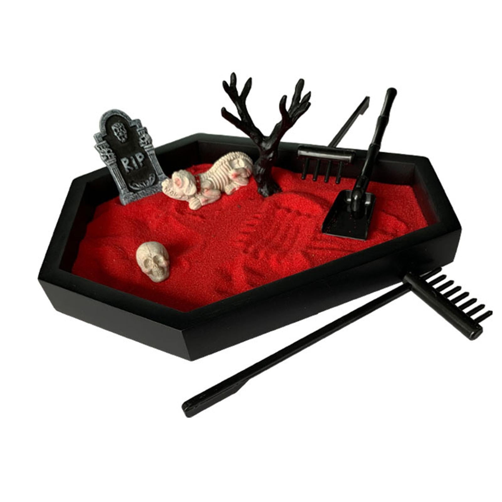 Tray Garden with Sand Spooky Goth Halloween Decor for Tables Desk Home Red