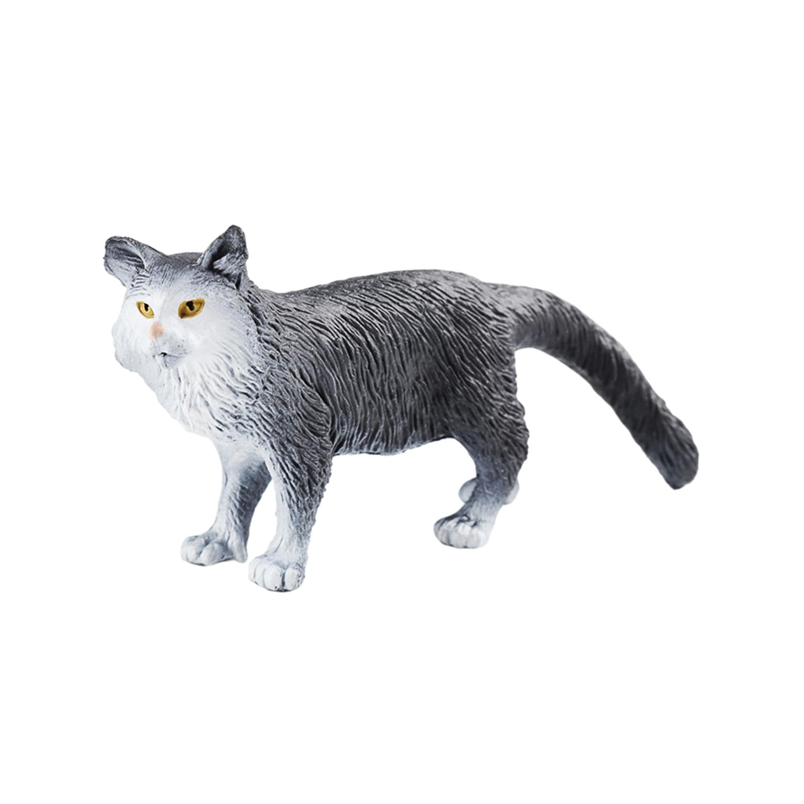 Realistic Animals Figures Cats Figurines for Birthday Gift Cake Topper Gray