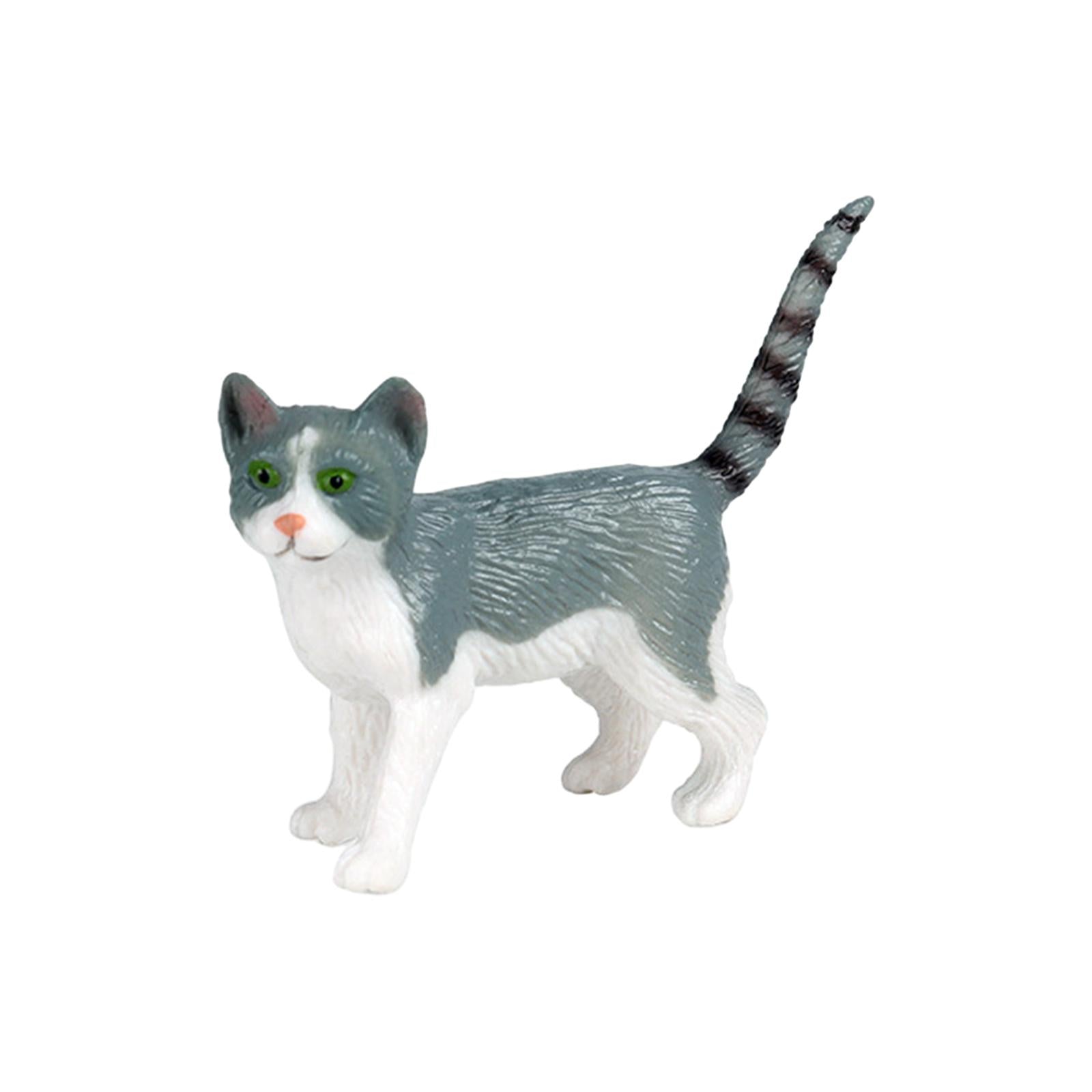 Realistic Animals Figures Cats Figurines for Birthday Gift Cake Topper Gray White