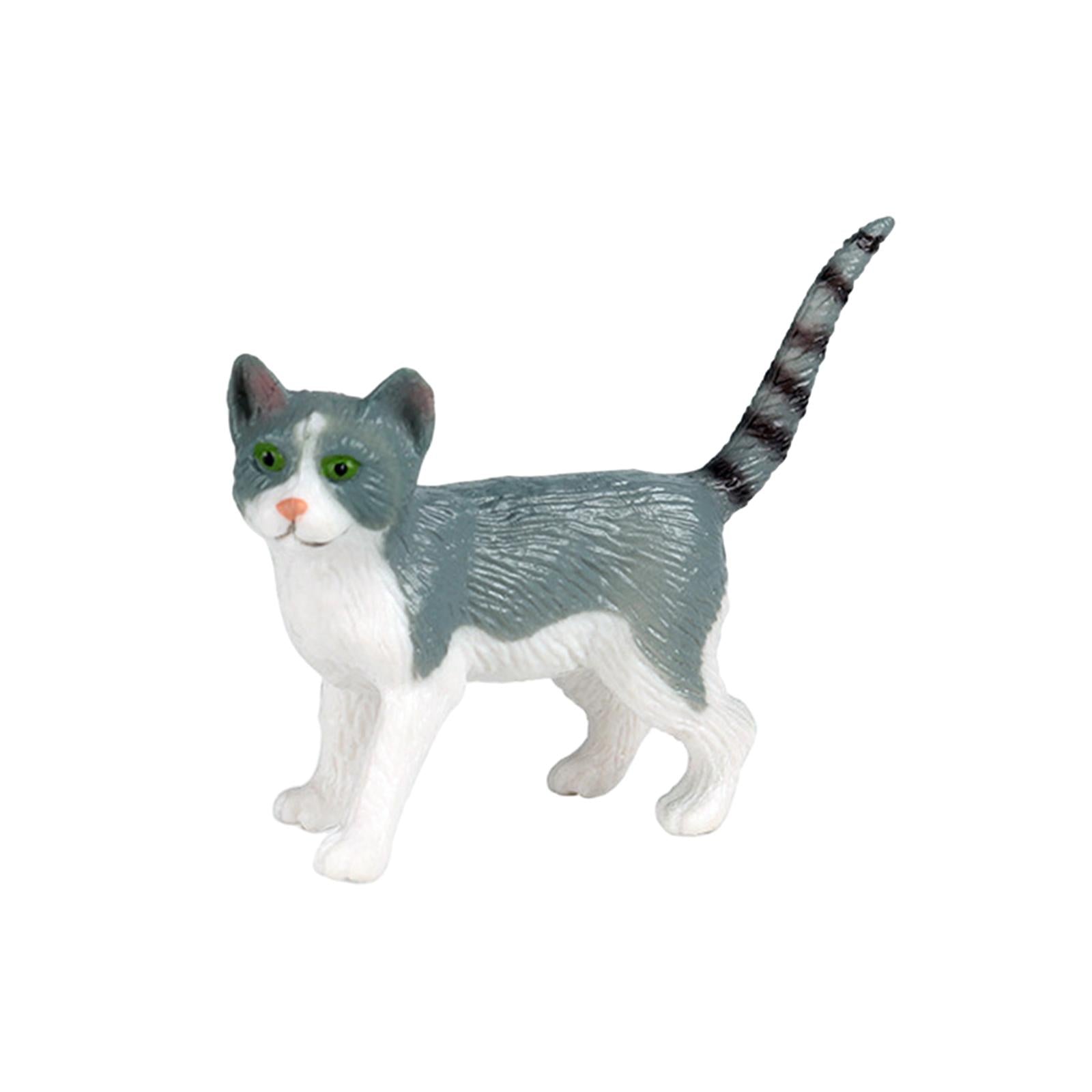 Realistic Animals Figures Cats Figurines for Birthday Gift Cake Topper Gray White