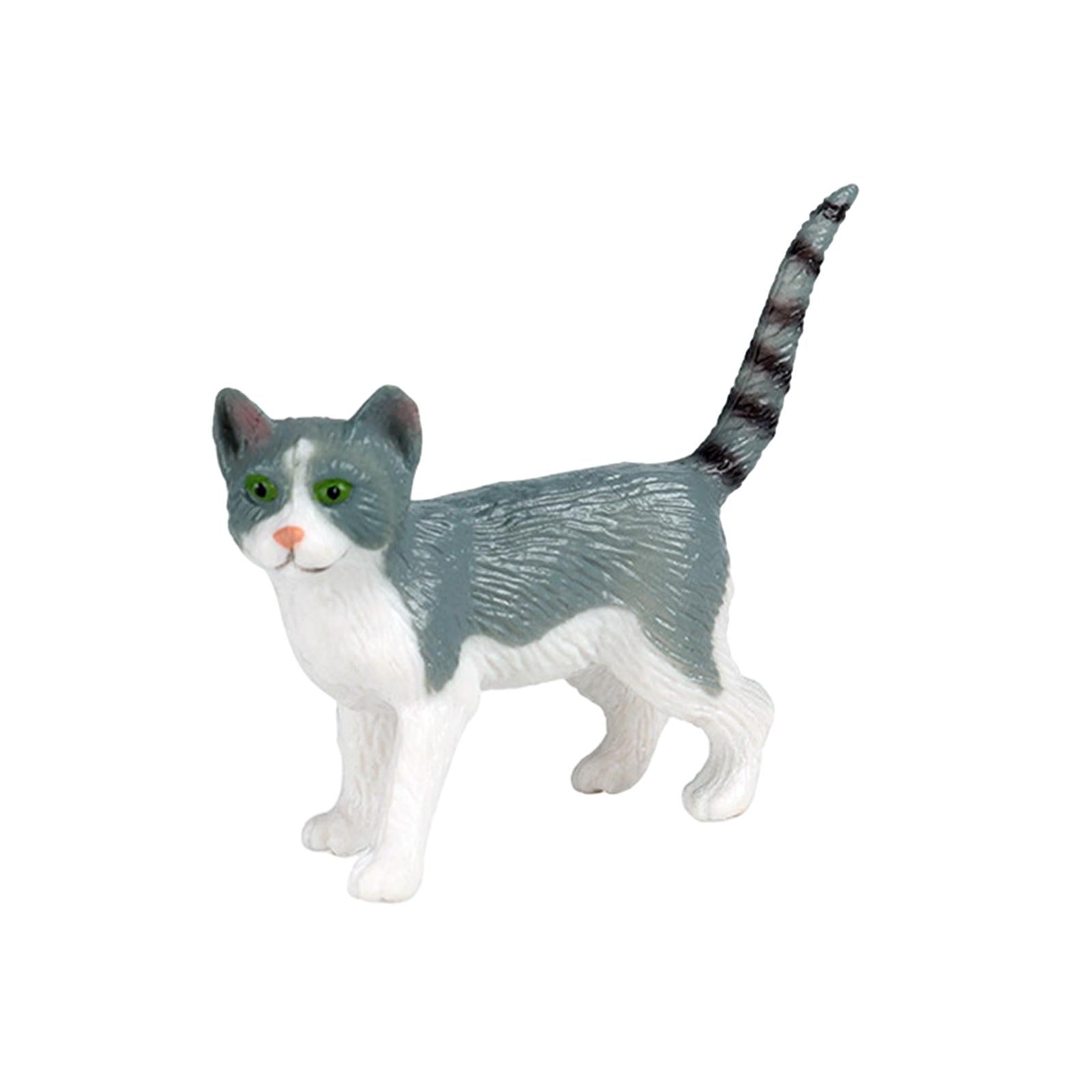 Realistic Animals Figures Cats Figurines for Birthday Gift Cake Topper Gray White
