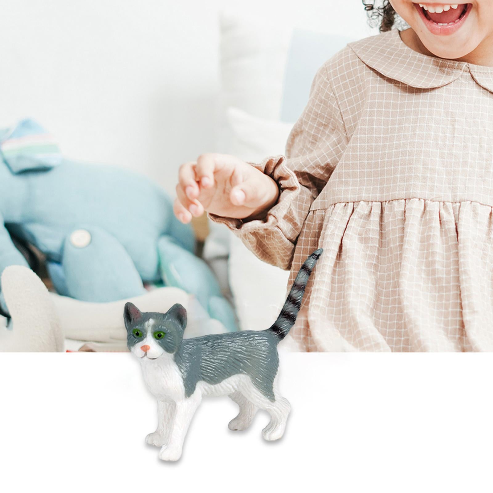 Realistic Animals Figures Cats Figurines for Birthday Gift Cake Topper Gray White