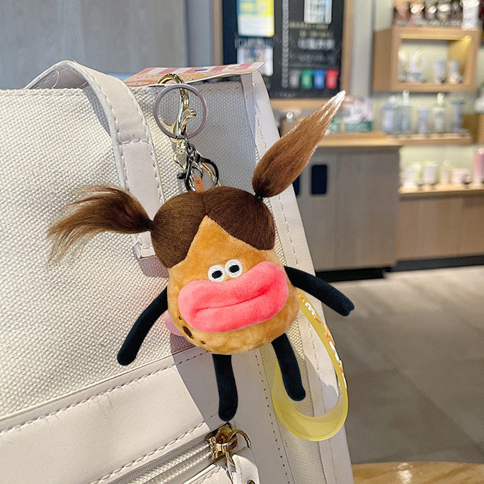 Plush Doll Keychain Stuffed Animal Key Pendant for Graduation Backpack Purse Style B