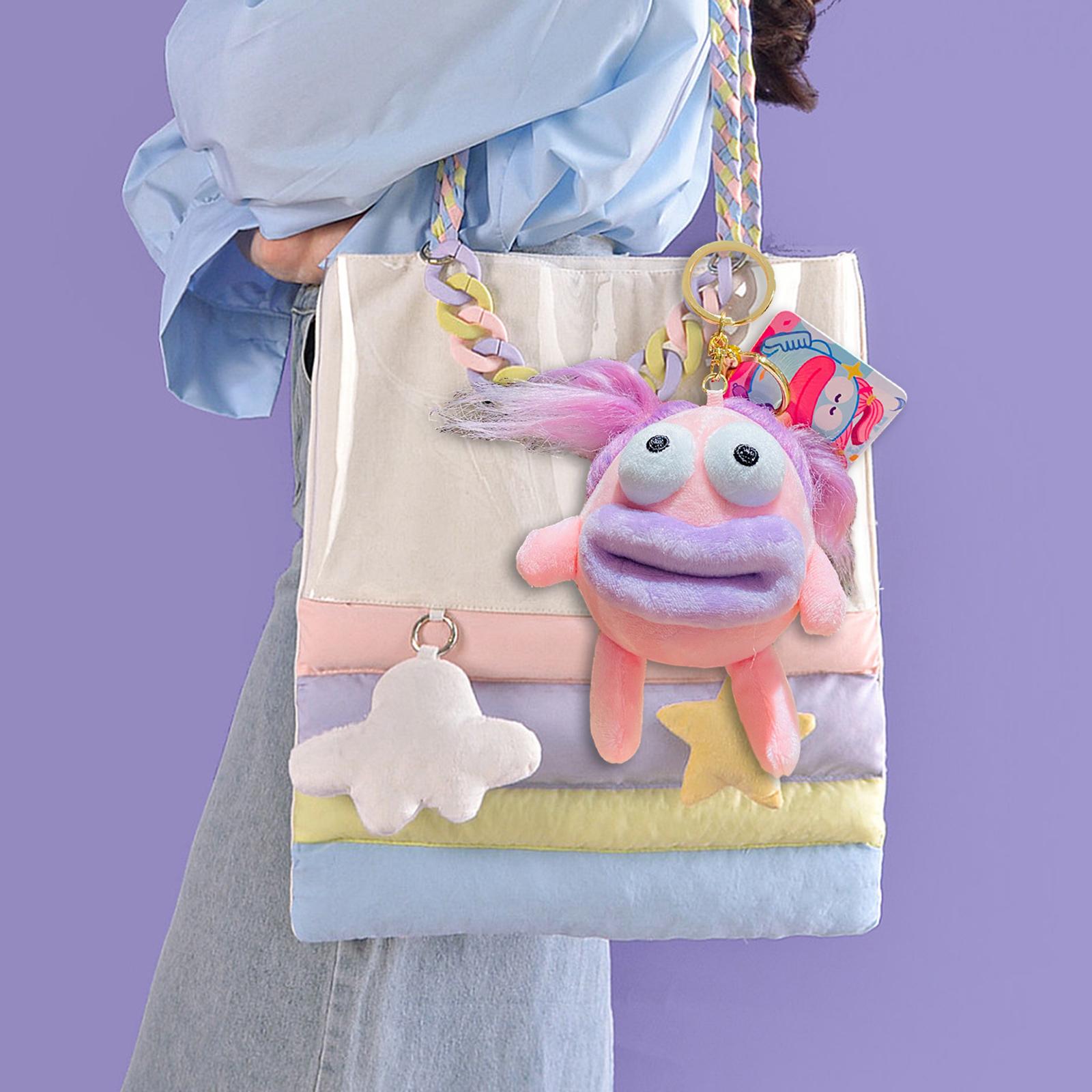 Plush Doll Keychain Stuffed Animal Key Pendant for Graduation Backpack Purse Pink