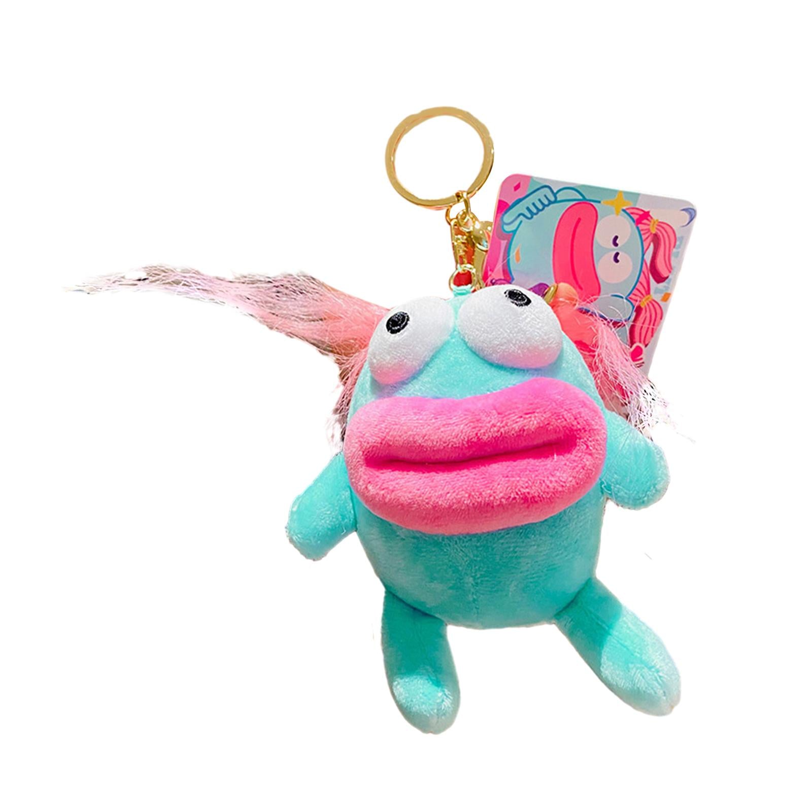 Plush Doll Keychain Stuffed Animal Key Pendant for Graduation Backpack Purse Blue Pink