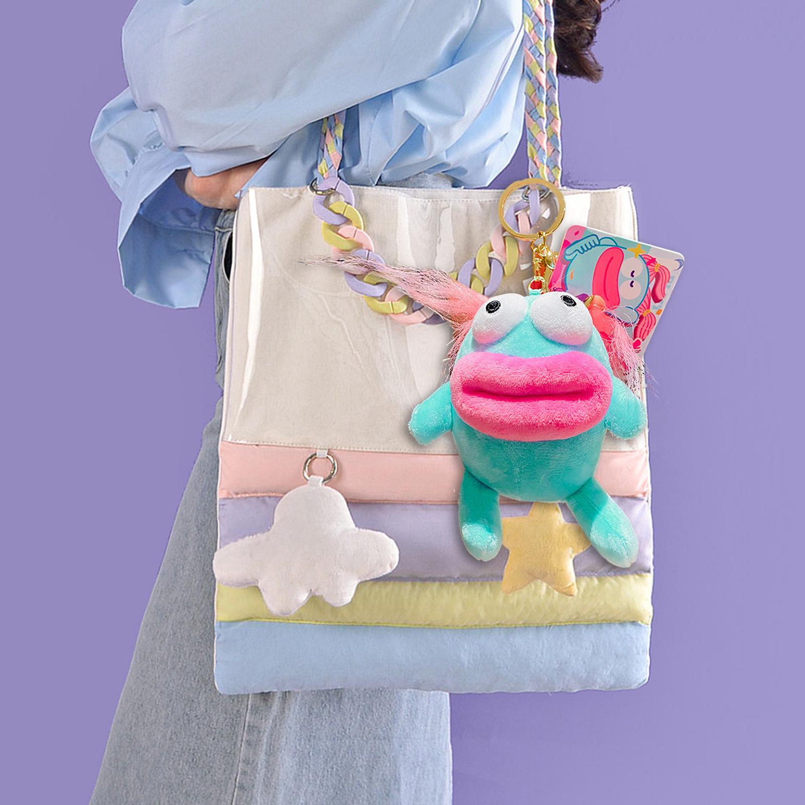 Plush Doll Keychain Stuffed Animal Key Pendant for Graduation Backpack Purse Blue Pink