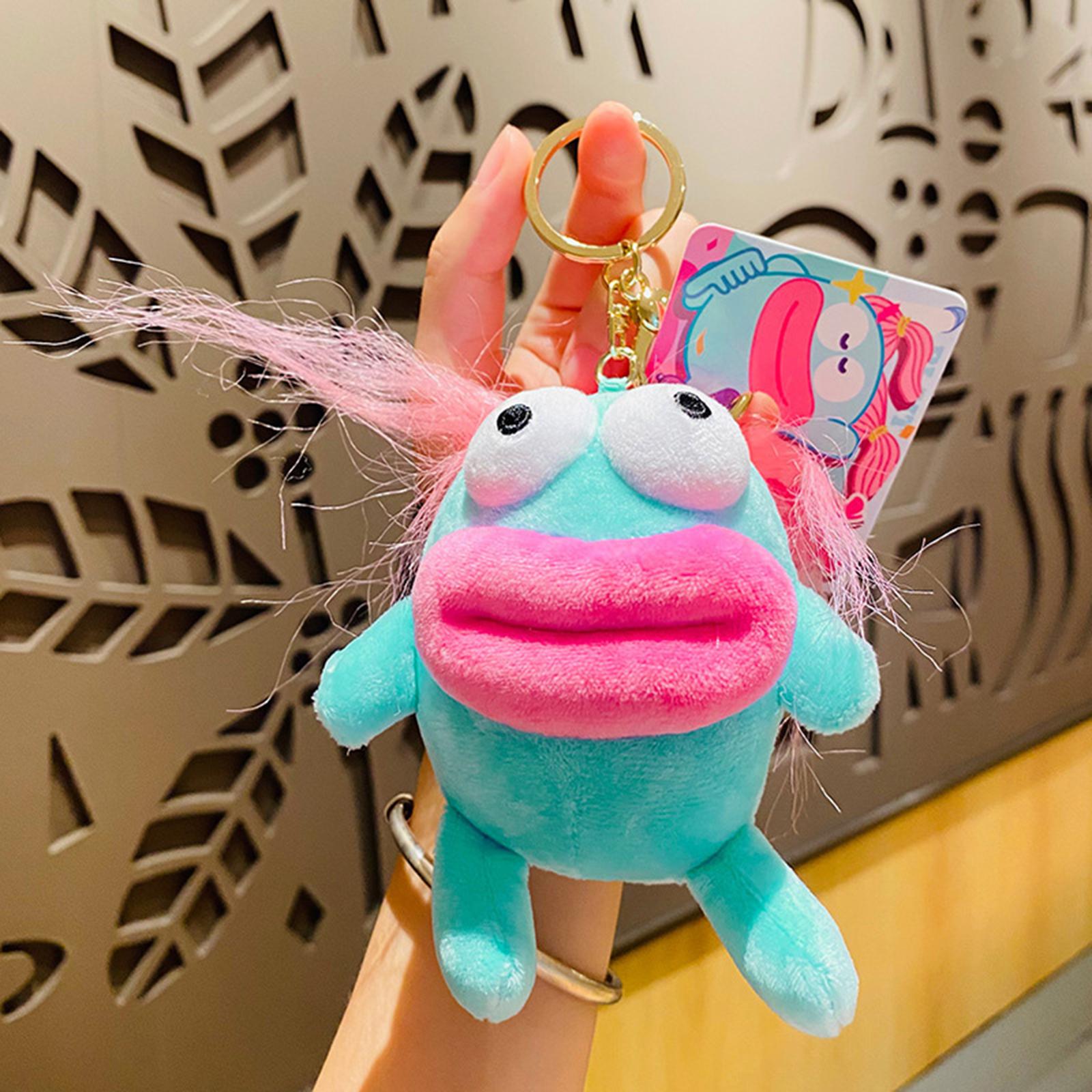 Plush Doll Keychain Stuffed Animal Key Pendant for Graduation Backpack Purse Blue Pink