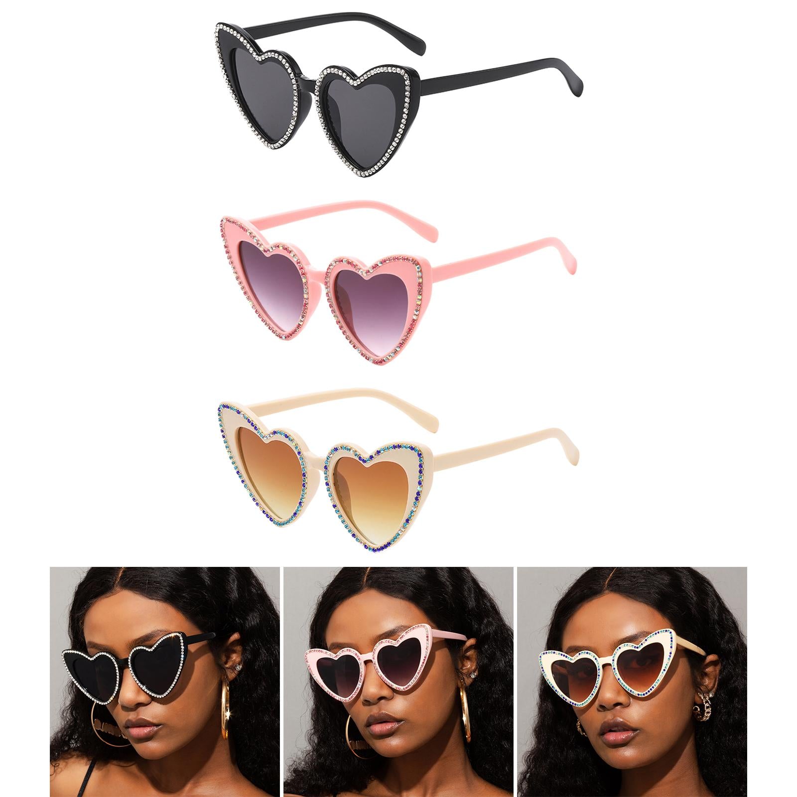 Fashion Heart Shaped Sunglasses UV400 Lightweight for Photo Props Woman Gift Black