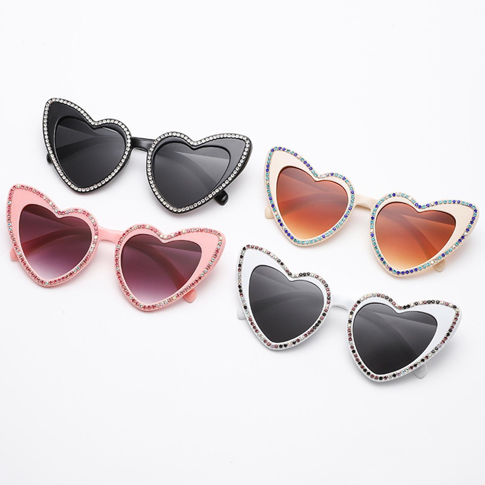 Fashion Heart Shaped Sunglasses UV400 Lightweight for Photo Props Woman Gift Black