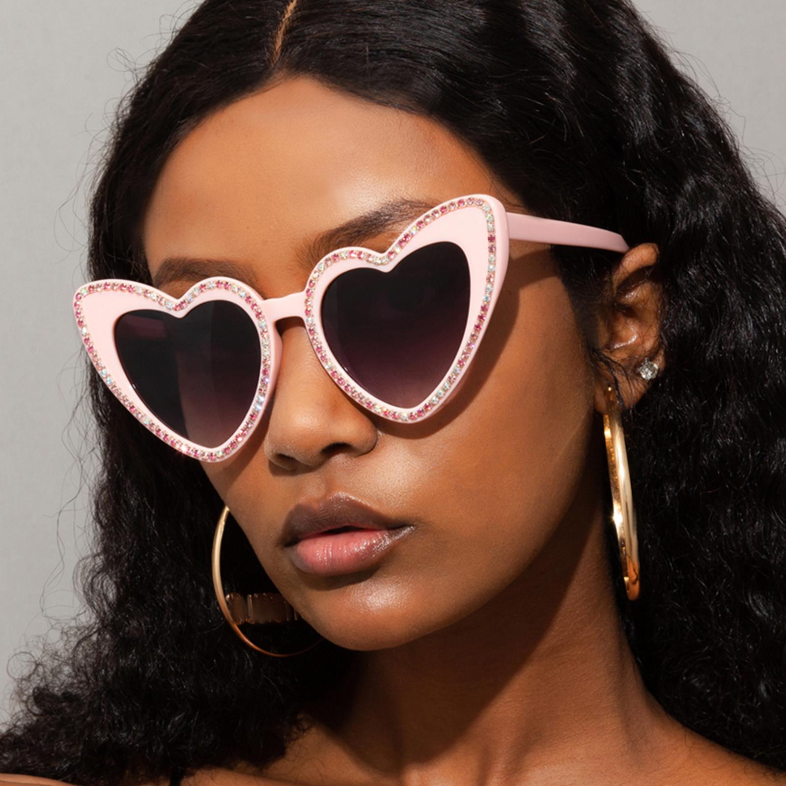 Fashion Heart Shaped Sunglasses UV400 Lightweight for Photo Props Woman Gift Pink