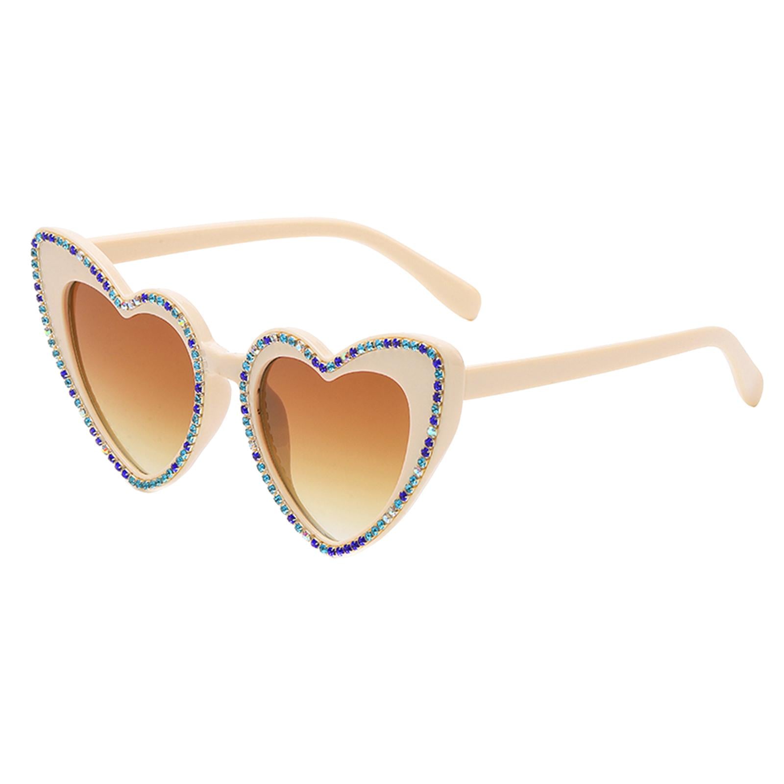 Fashion Heart Shaped Sunglasses UV400 Lightweight for Photo Props Woman Gift Beige