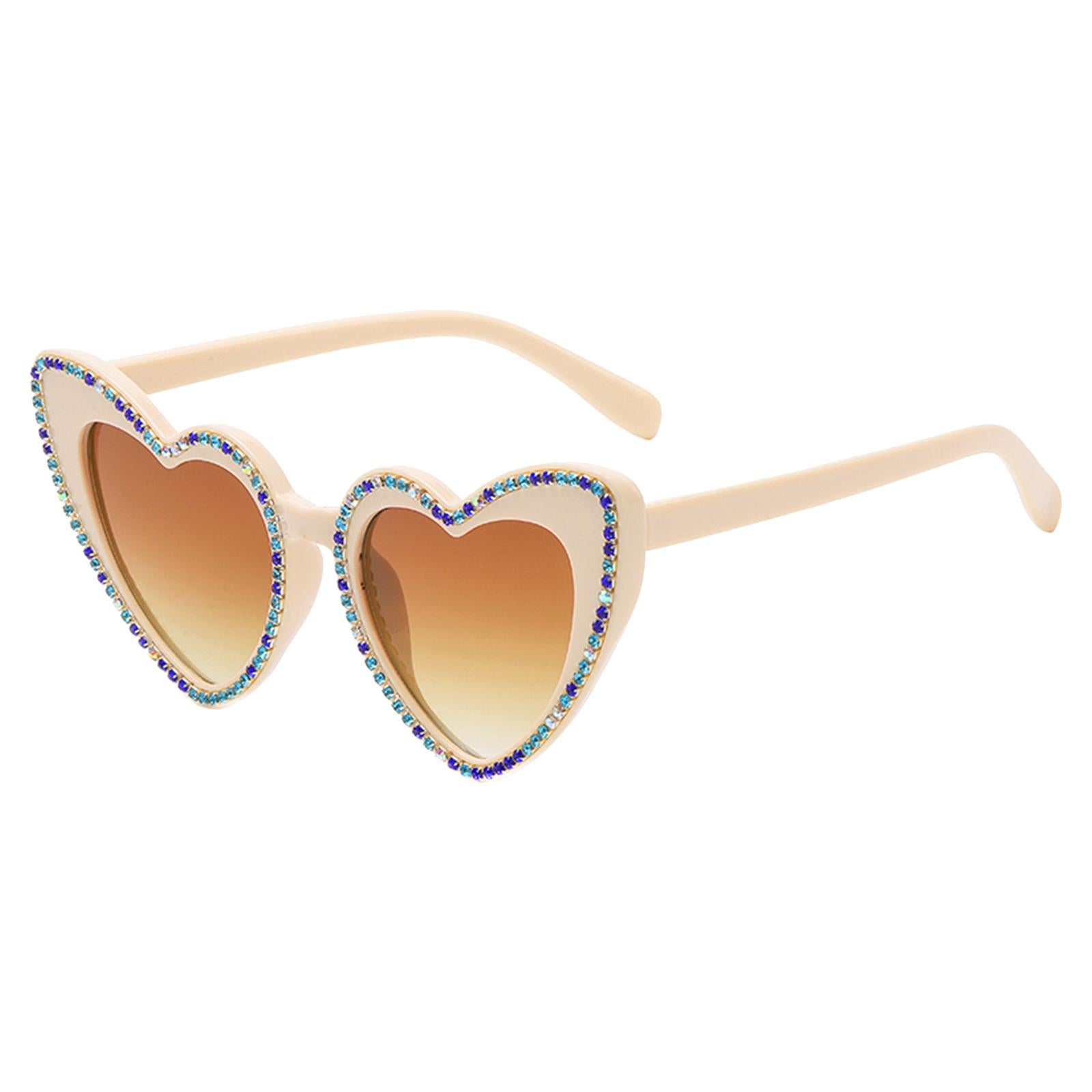 Fashion Heart Shaped Sunglasses UV400 Lightweight for Photo Props Woman Gift Beige