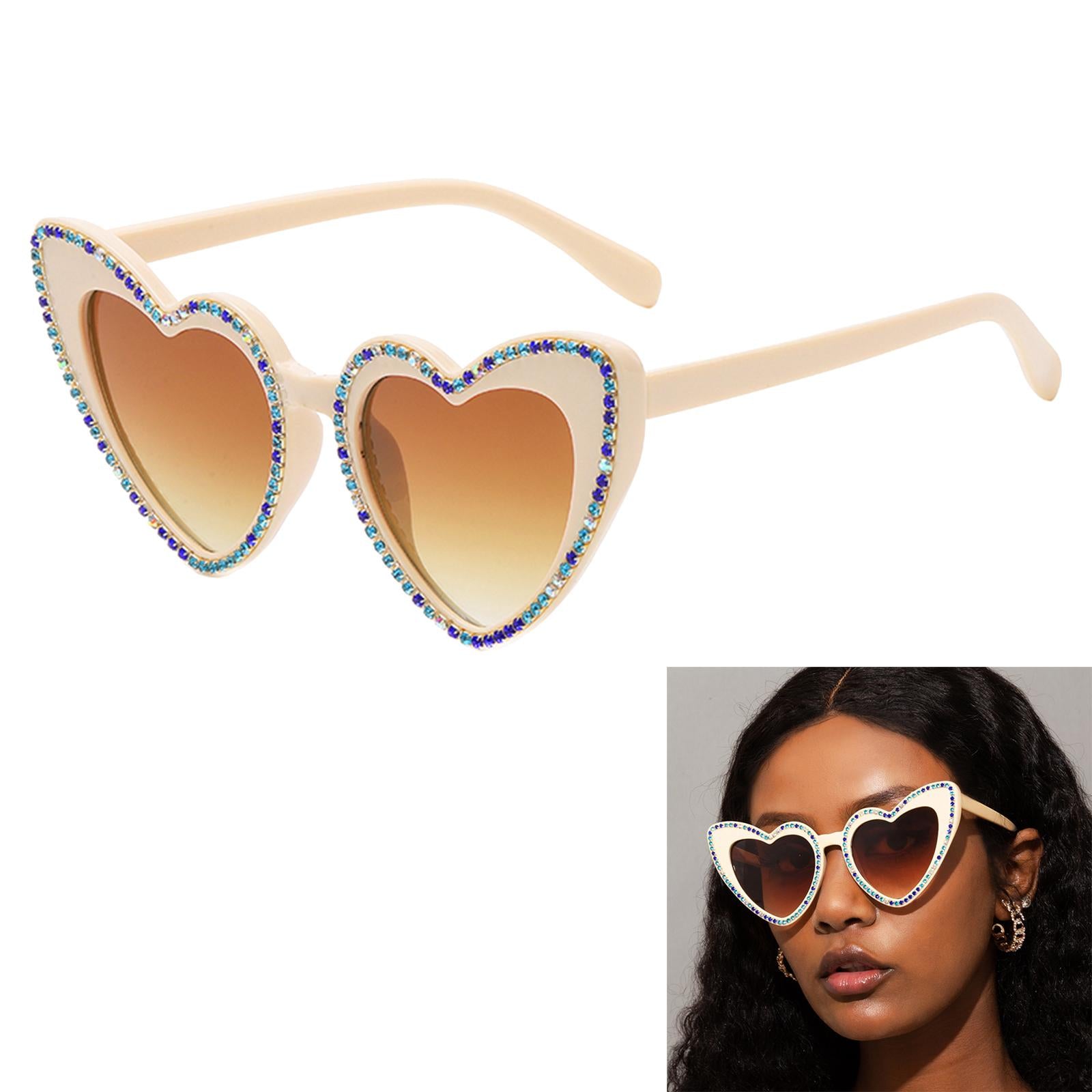Fashion Heart Shaped Sunglasses UV400 Lightweight for Photo Props Woman Gift Beige