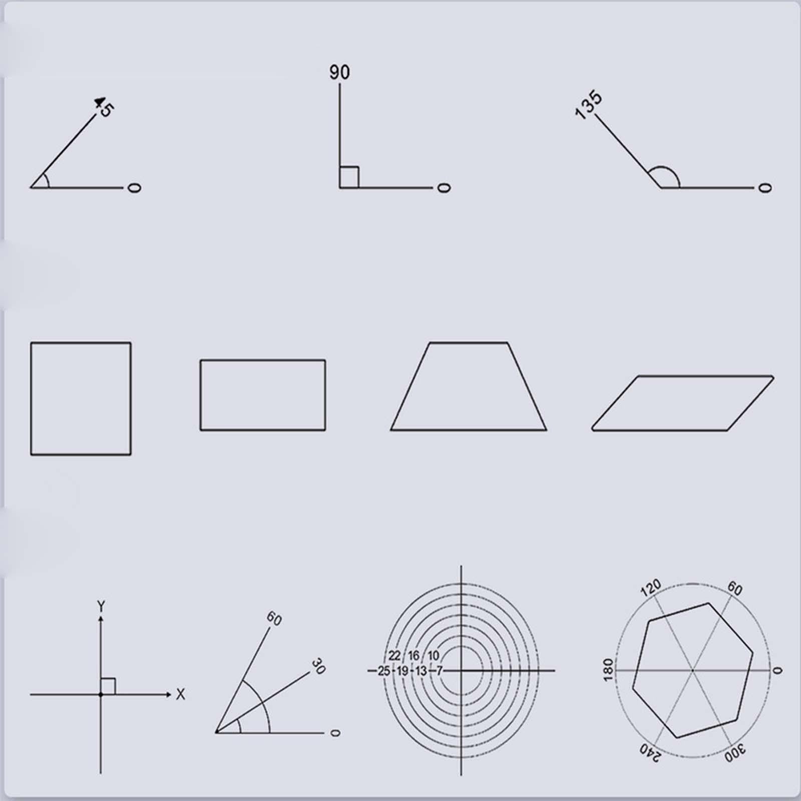 5x Geometric Ruler Portable Drawing Template for Office Artists Pattern Maker