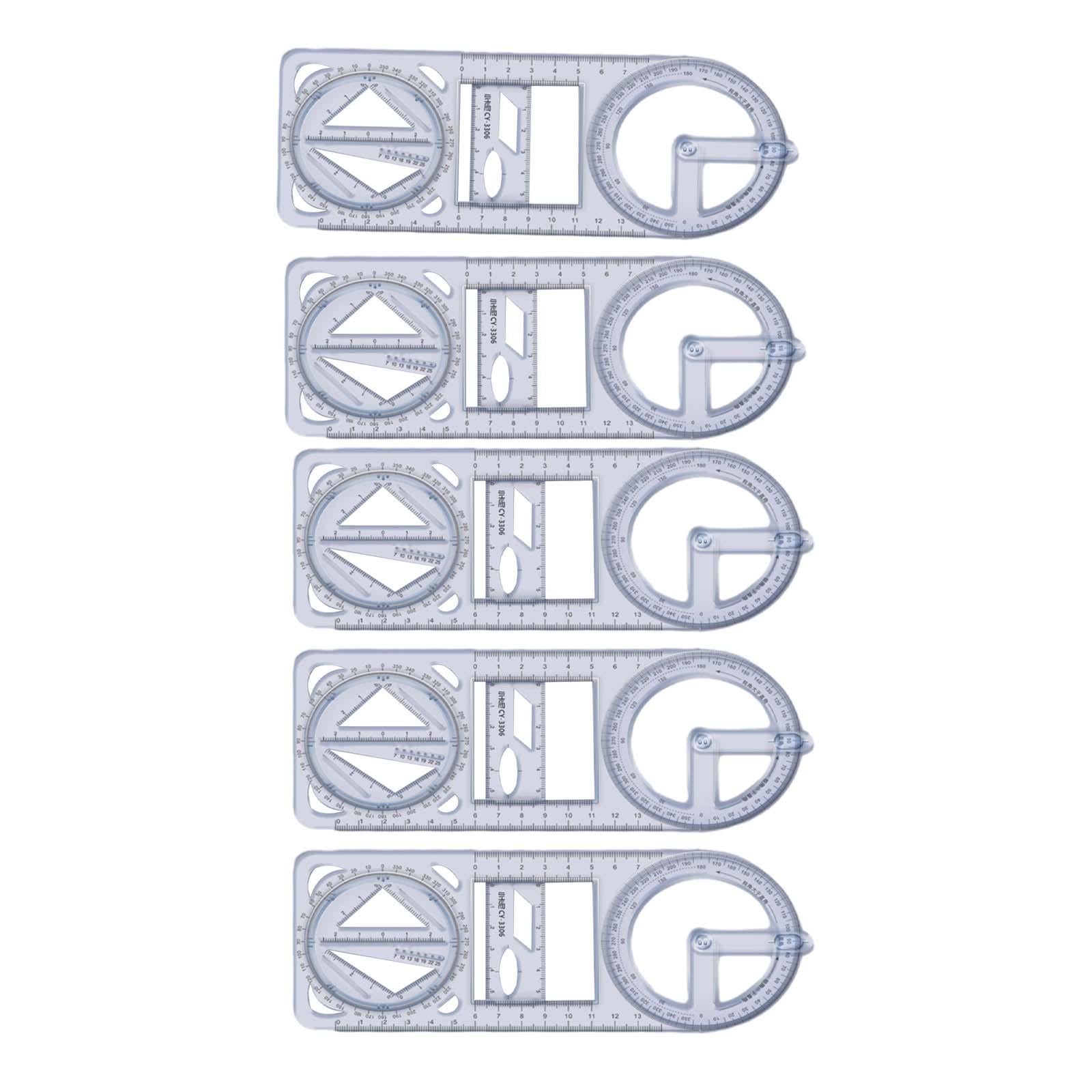 5x Geometric Ruler Portable Drawing Template for Office Artists Pattern Maker
