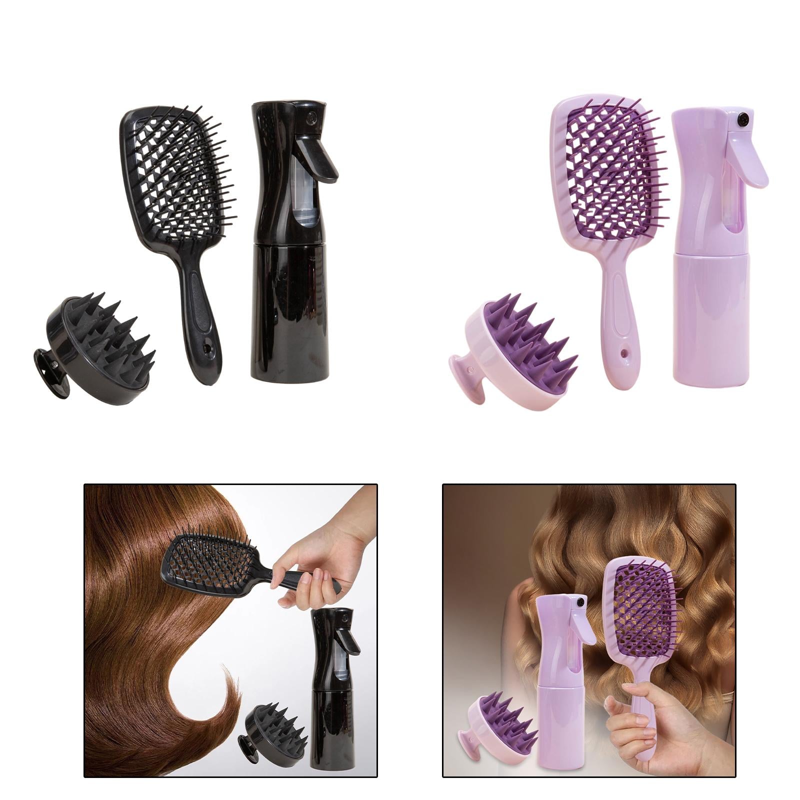 3Pcs Hair Brush Set for Curly Hair Kids Wet and Dry Hair Scalp Massage Brush Black
