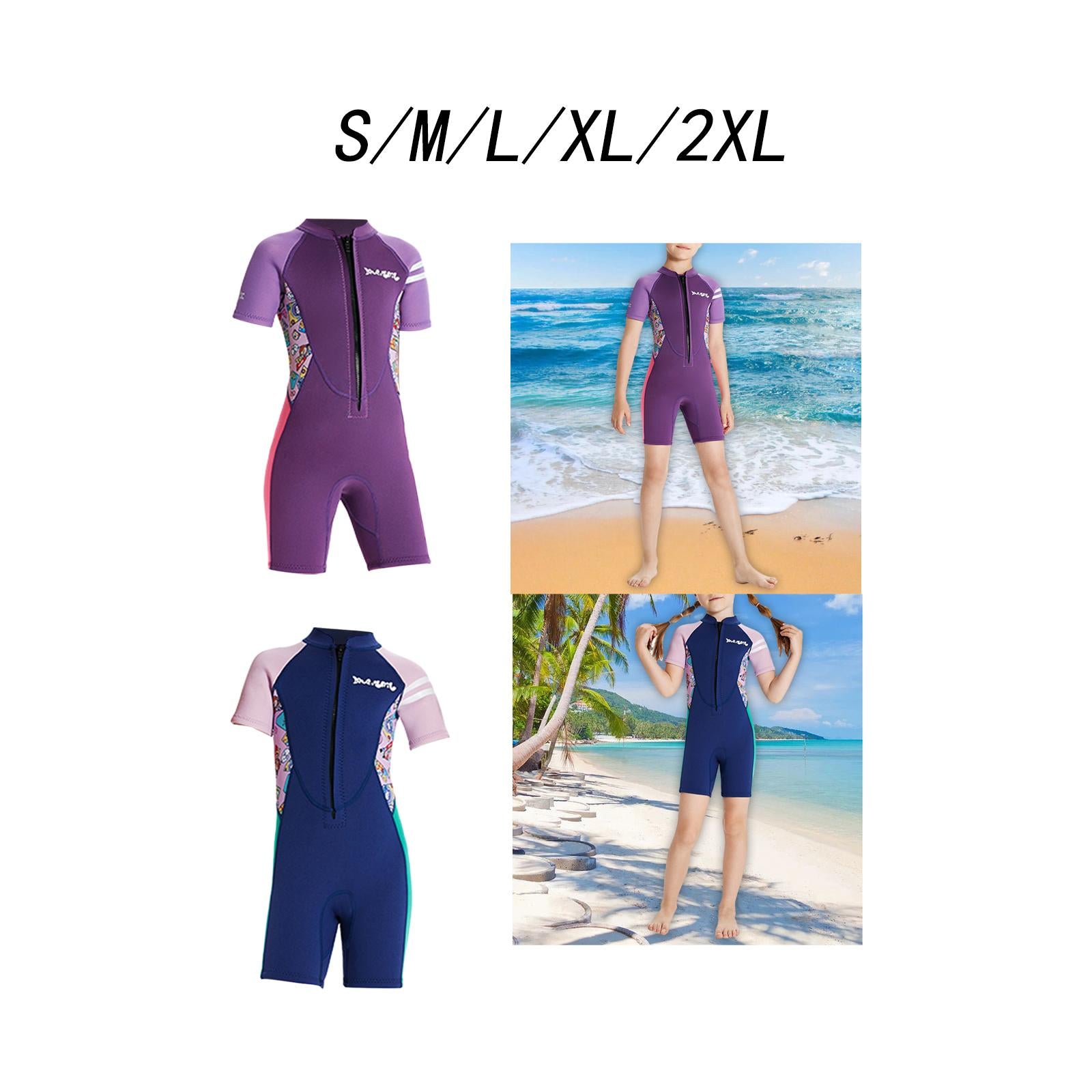 Girls Sport Short Swimsuit Scuba Diving Suit for Sailing Canoeing Snorkeling Violet S