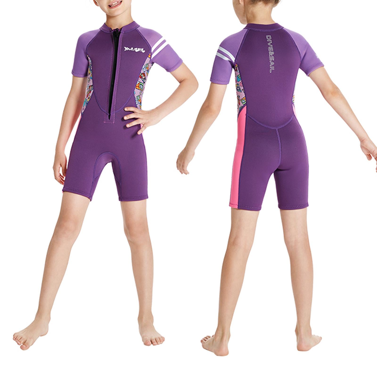 Girls Sport Short Swimsuit Scuba Diving Suit for Sailing Canoeing Snorkeling Violet 2XL