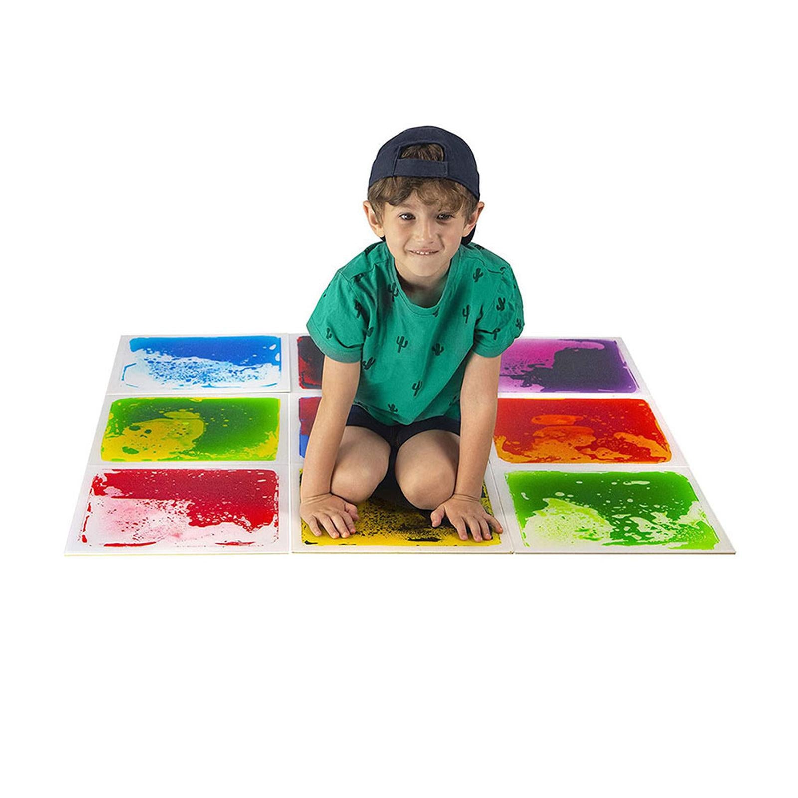 Sensory Liquid The Tiles Activity Play Mat for for Kids Girl Children yellow and grey