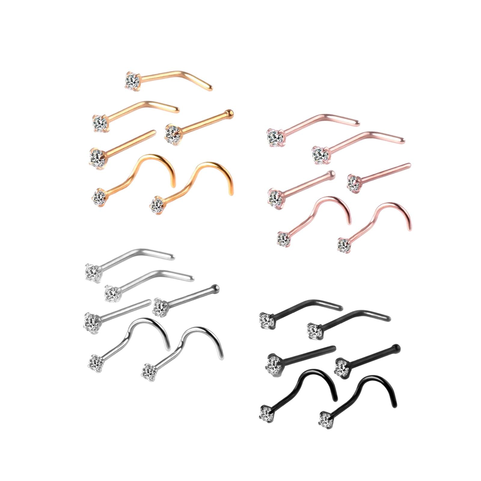 6Pcs Corkscrew Nose Rings Stainless Steel Nose Studs for Men Women Birthdays Gold