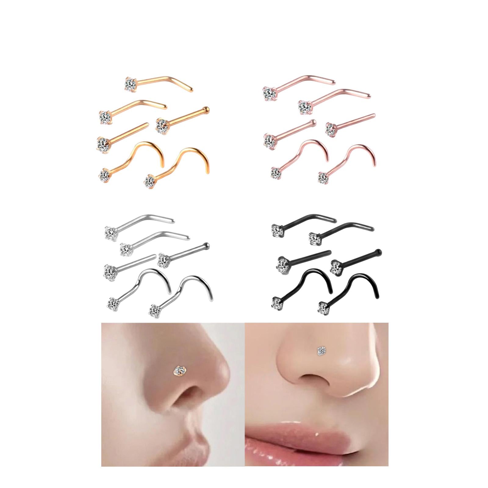 6Pcs Corkscrew Nose Rings Stainless Steel Nose Studs for Men Women Birthdays Gold