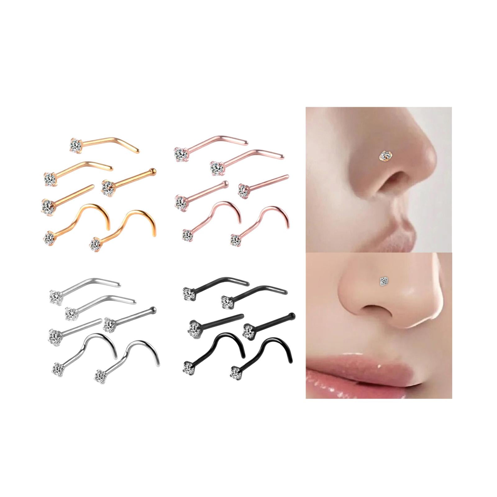 6Pcs Corkscrew Nose Rings Stainless Steel Nose Studs for Men Women Birthdays Gold