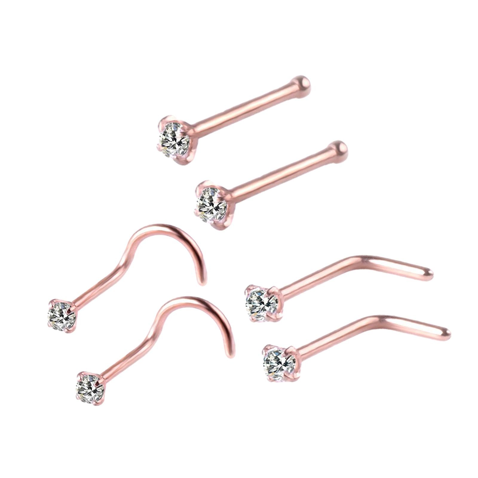 6Pcs Corkscrew Nose Rings Stainless Steel Nose Studs for Men Women Birthdays Rose Gold