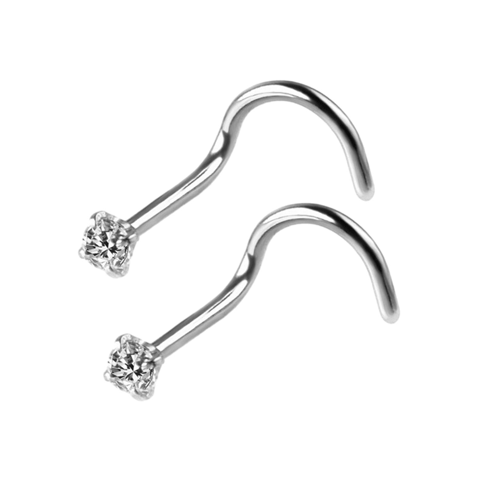 6Pcs Corkscrew Nose Rings Stainless Steel Nose Studs for Men Women Birthdays Argent