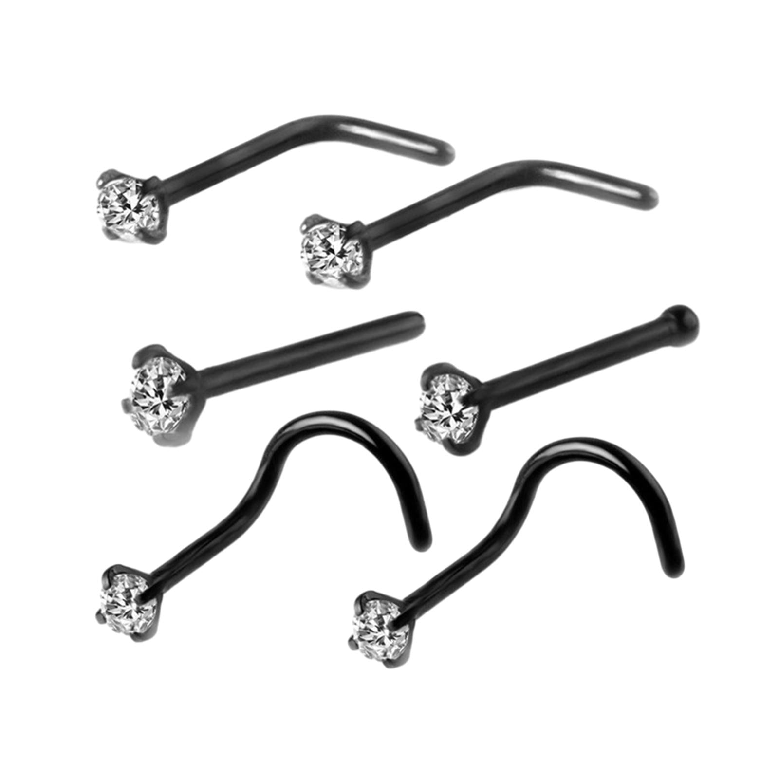 6Pcs Corkscrew Nose Rings Stainless Steel Nose Studs for Men Women Birthdays Black