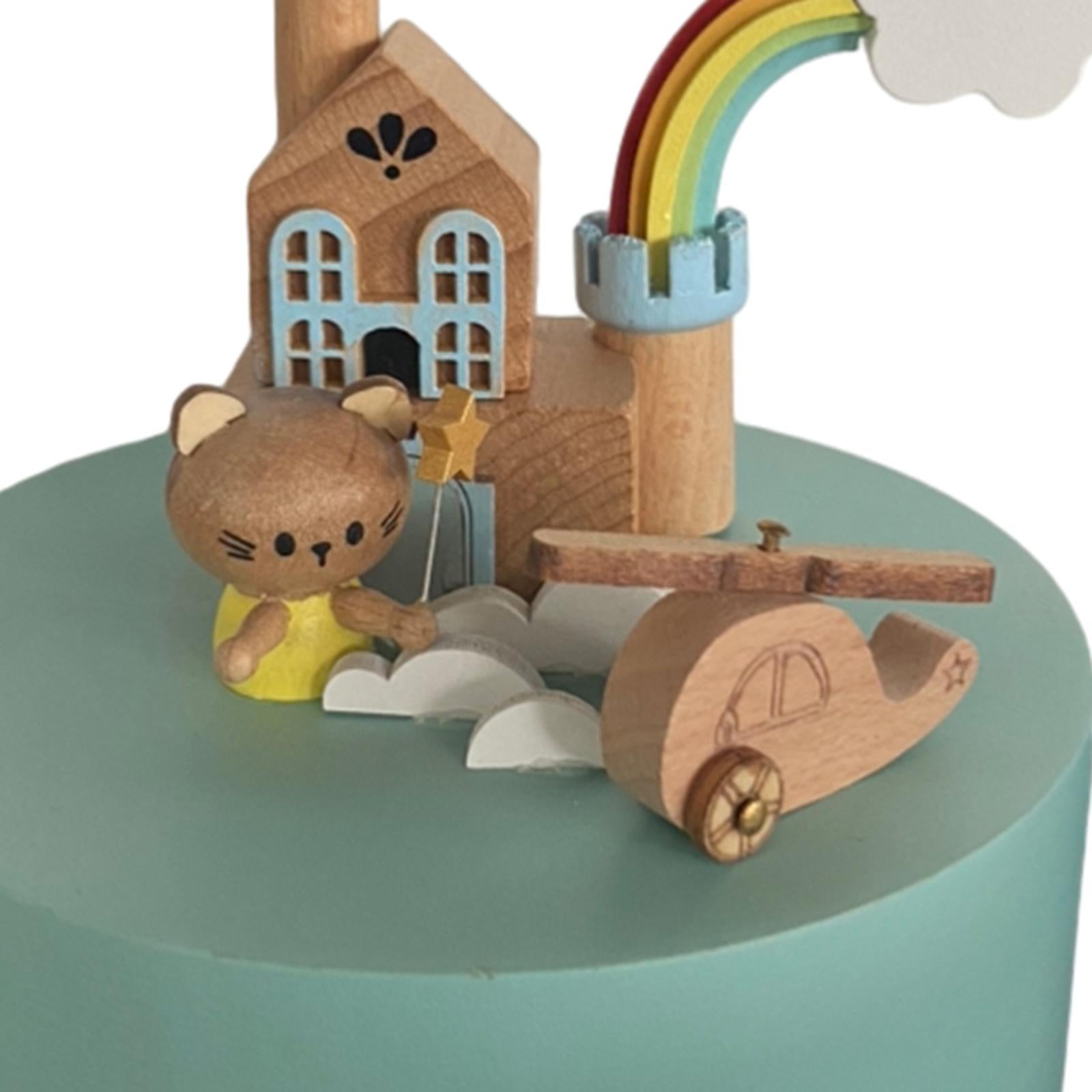 Carousel Music Box Clockwork Wooden Musical Box for Valentine's Indoor Decor little rainbow