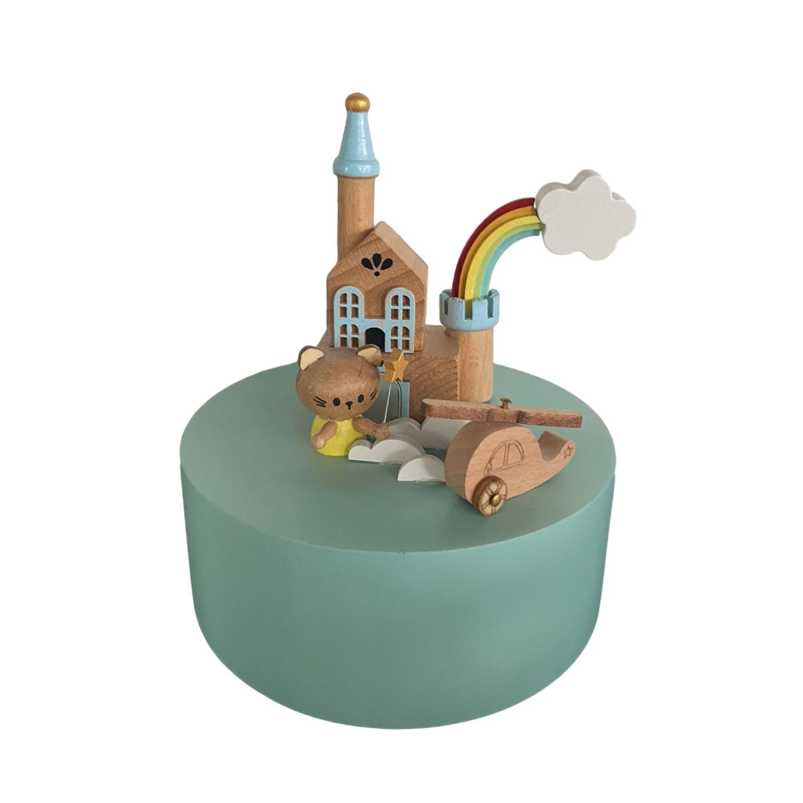 Carousel Music Box Clockwork Wooden Musical Box for Valentine's Indoor Decor little rainbow