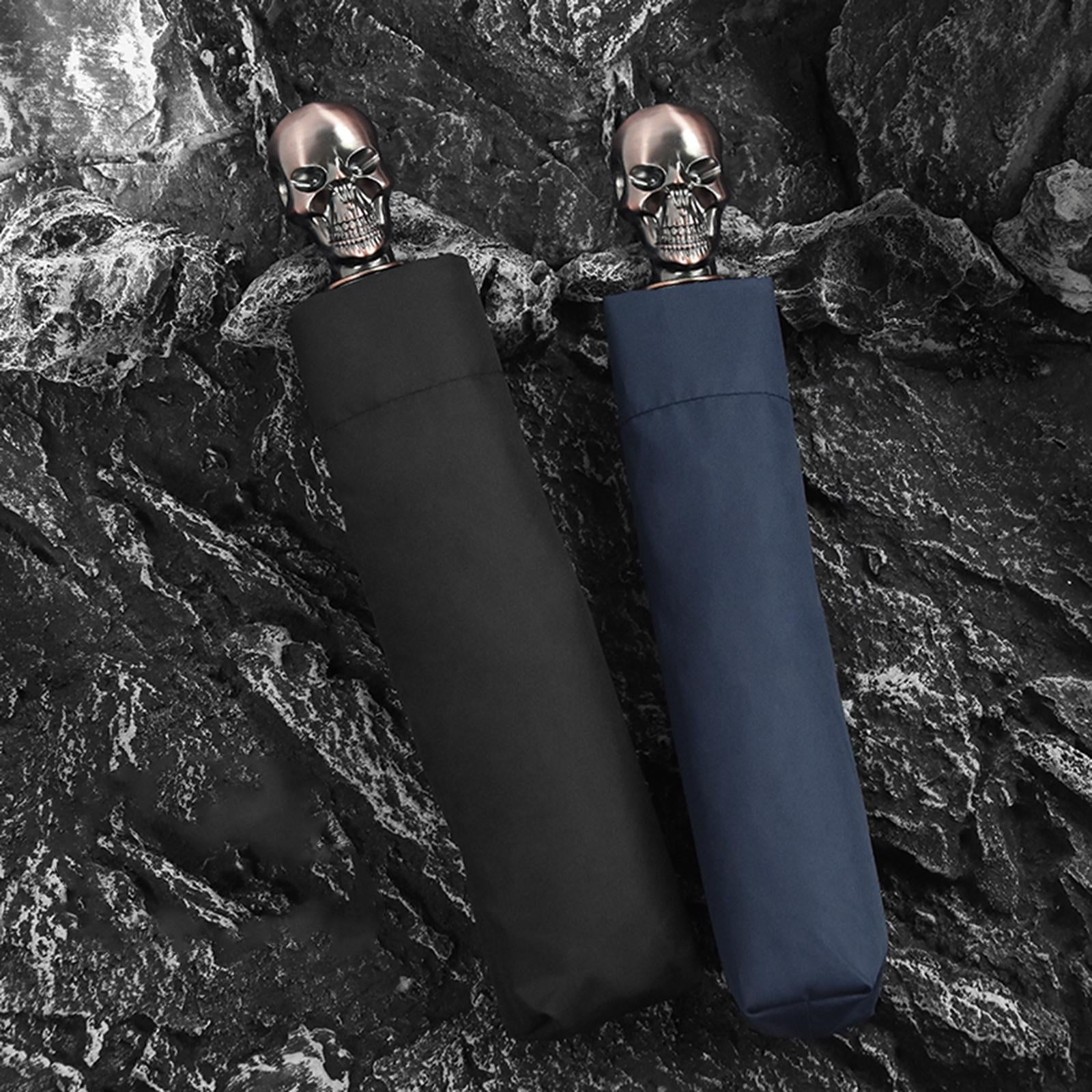 Skull Folding Umbrella Umbrella for Sun Rain for Summer Beach Travel Outdoor blue