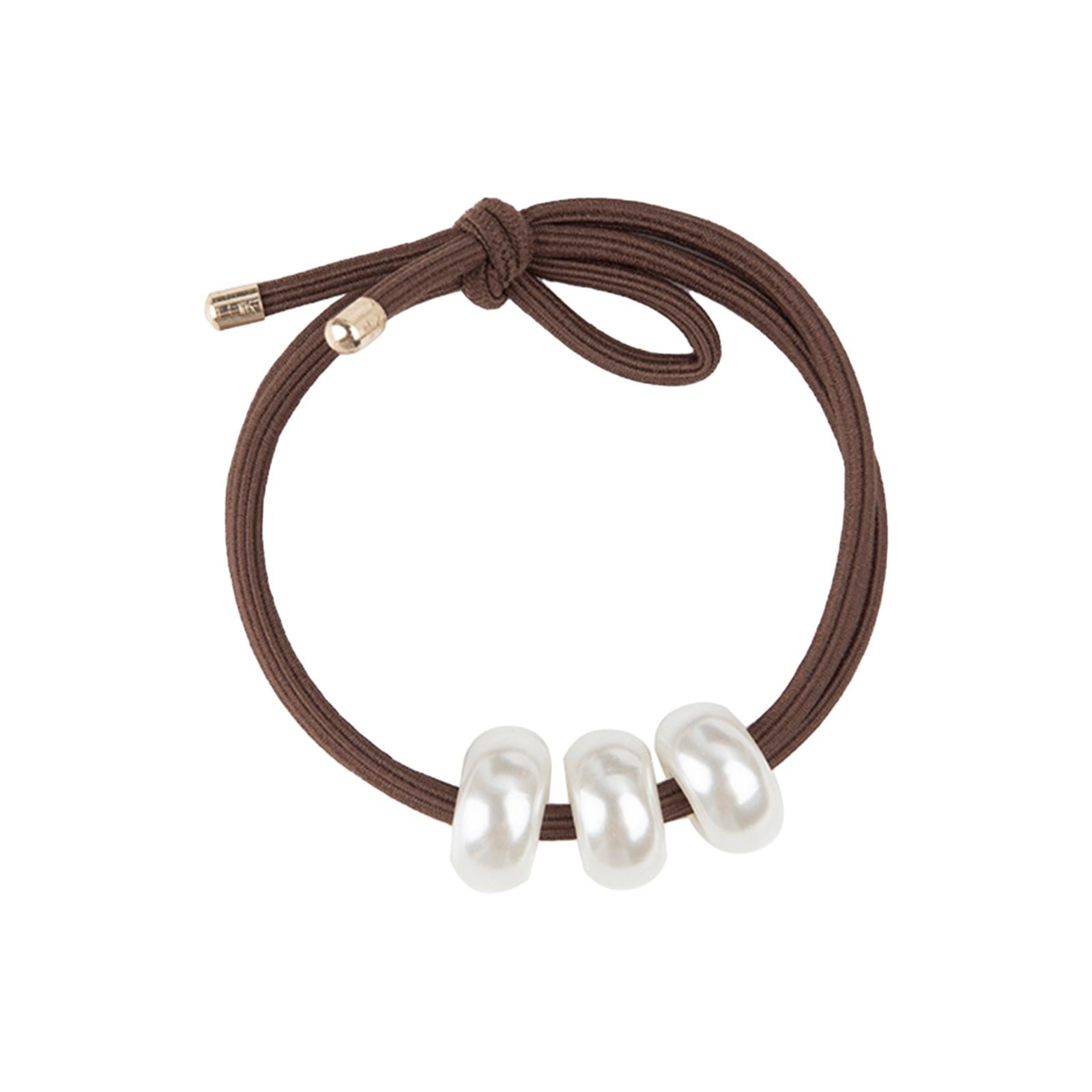 Hair Rubber Bands Fashionable Hair Ties with Beads for Makeup Workwear Daily Use coffee