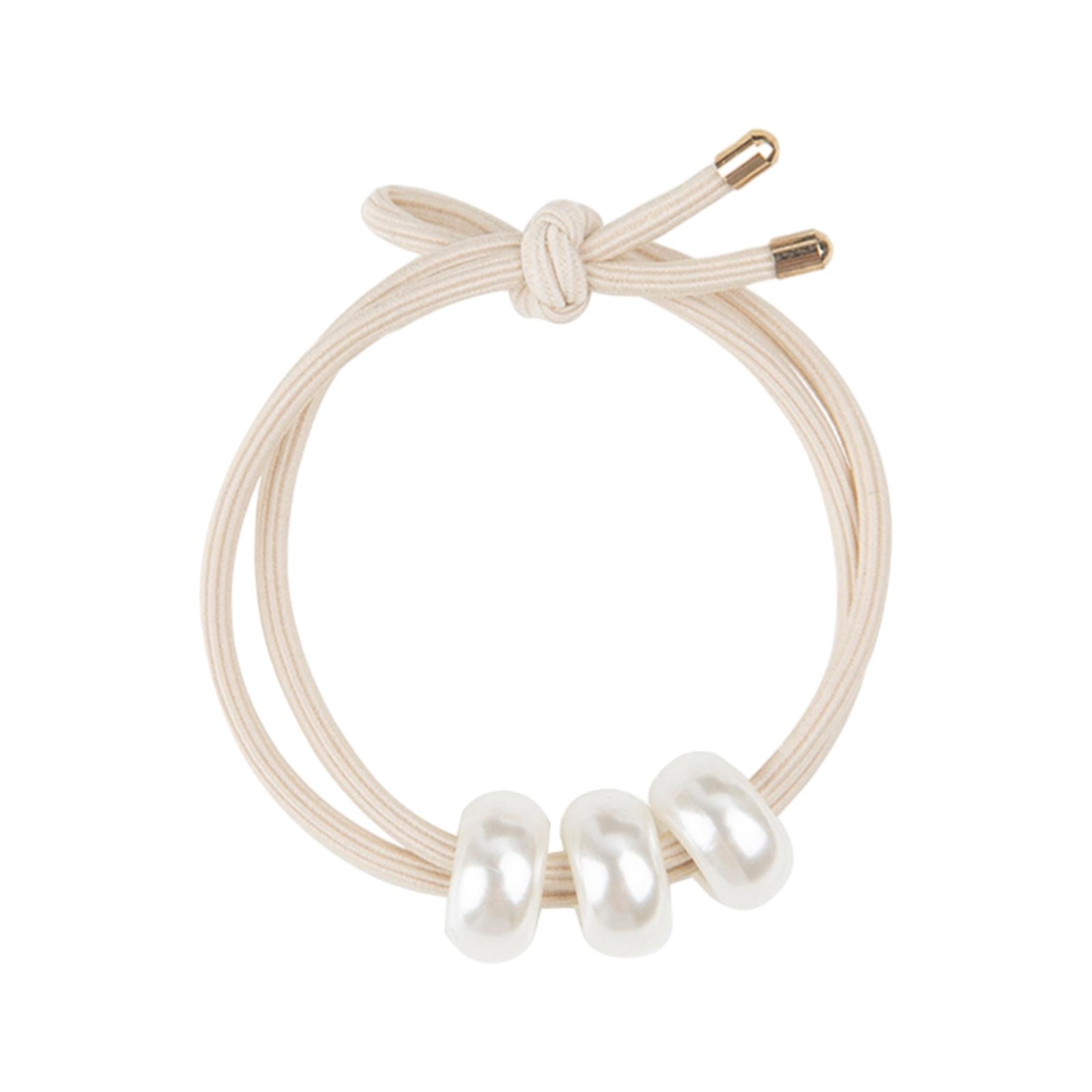 Hair Rubber Bands Fashionable Hair Ties with Beads for Makeup Workwear Daily Use beige
