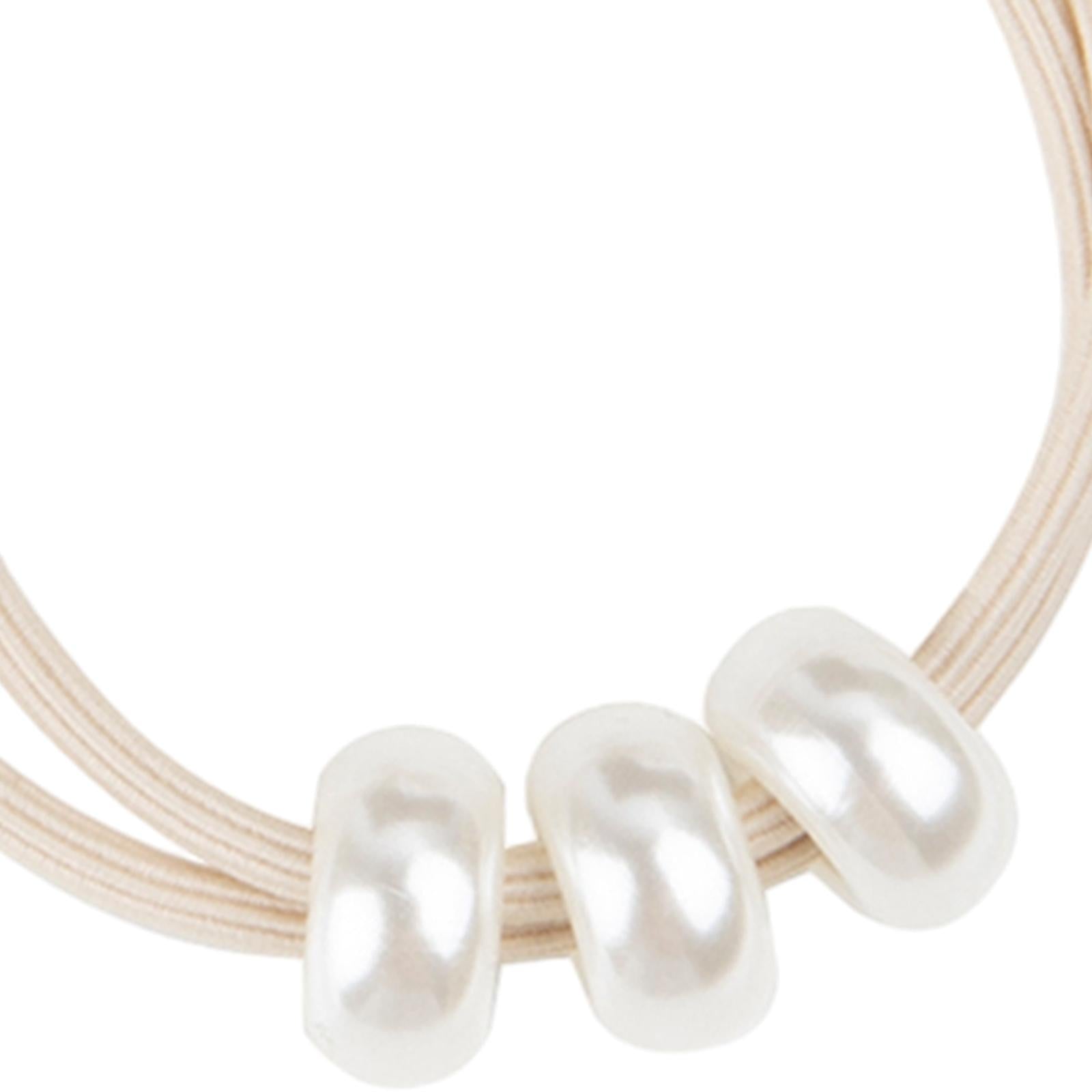 Hair Rubber Bands Fashionable Hair Ties with Beads for Makeup Workwear Daily Use beige