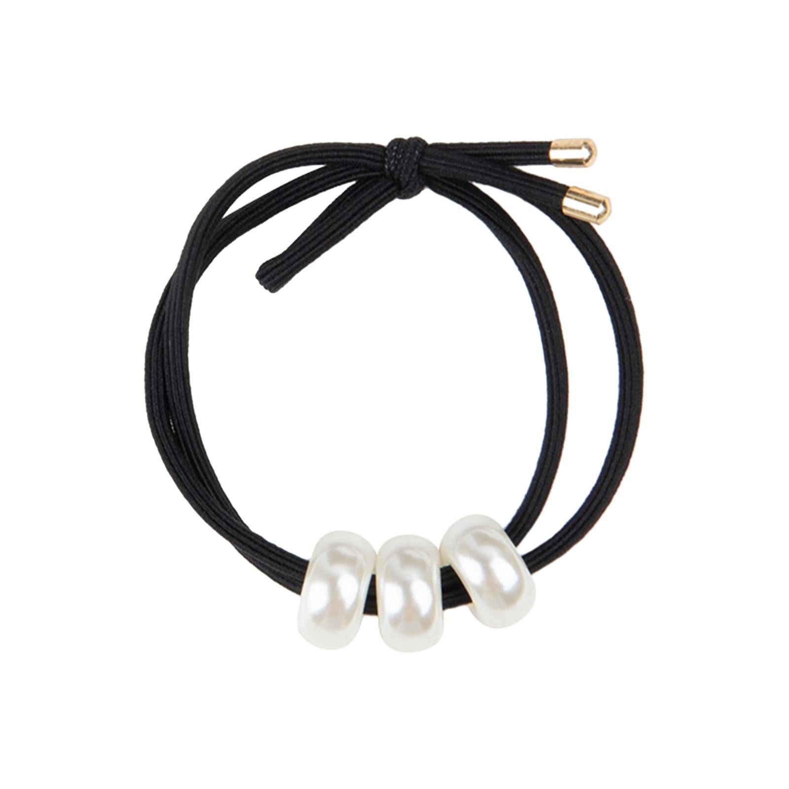Hair Rubber Bands Fashionable Hair Ties with Beads for Makeup Workwear Daily Use black