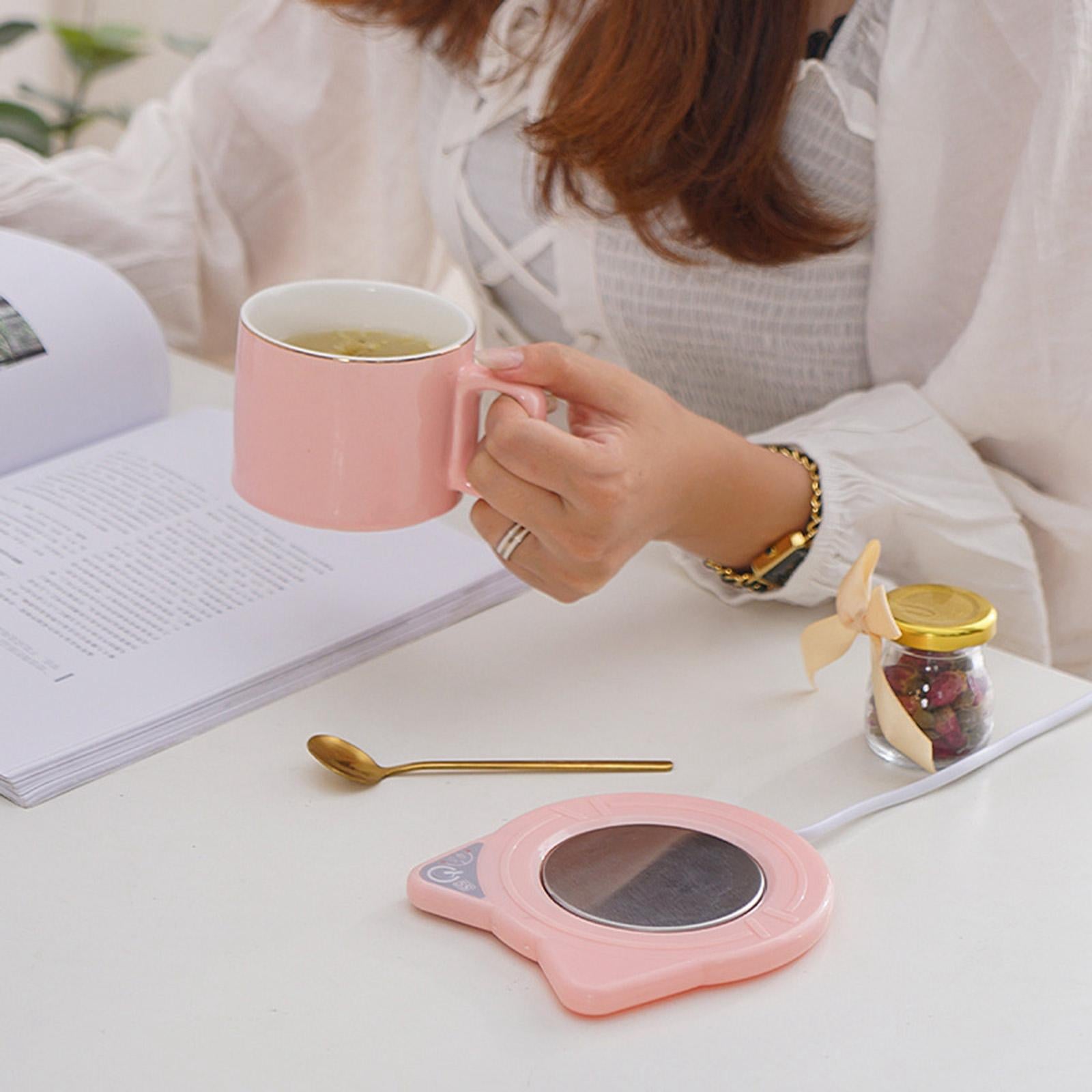 USB Warmer Coaster Button Cup Warmer for Travel Milk Tea Water Hot Chocolate pink