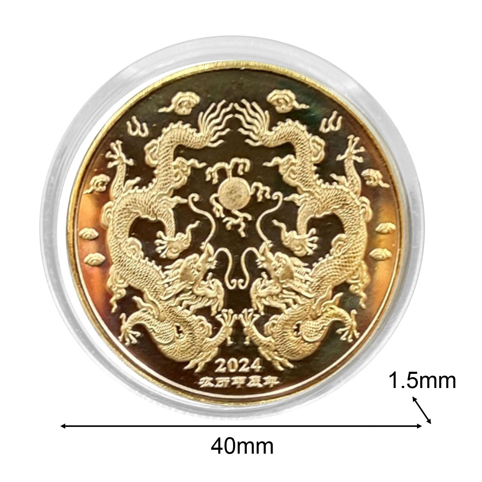 2x2024 Years of The Dragon Chinese Coin Badge Collection Coins for Family Adults Golden