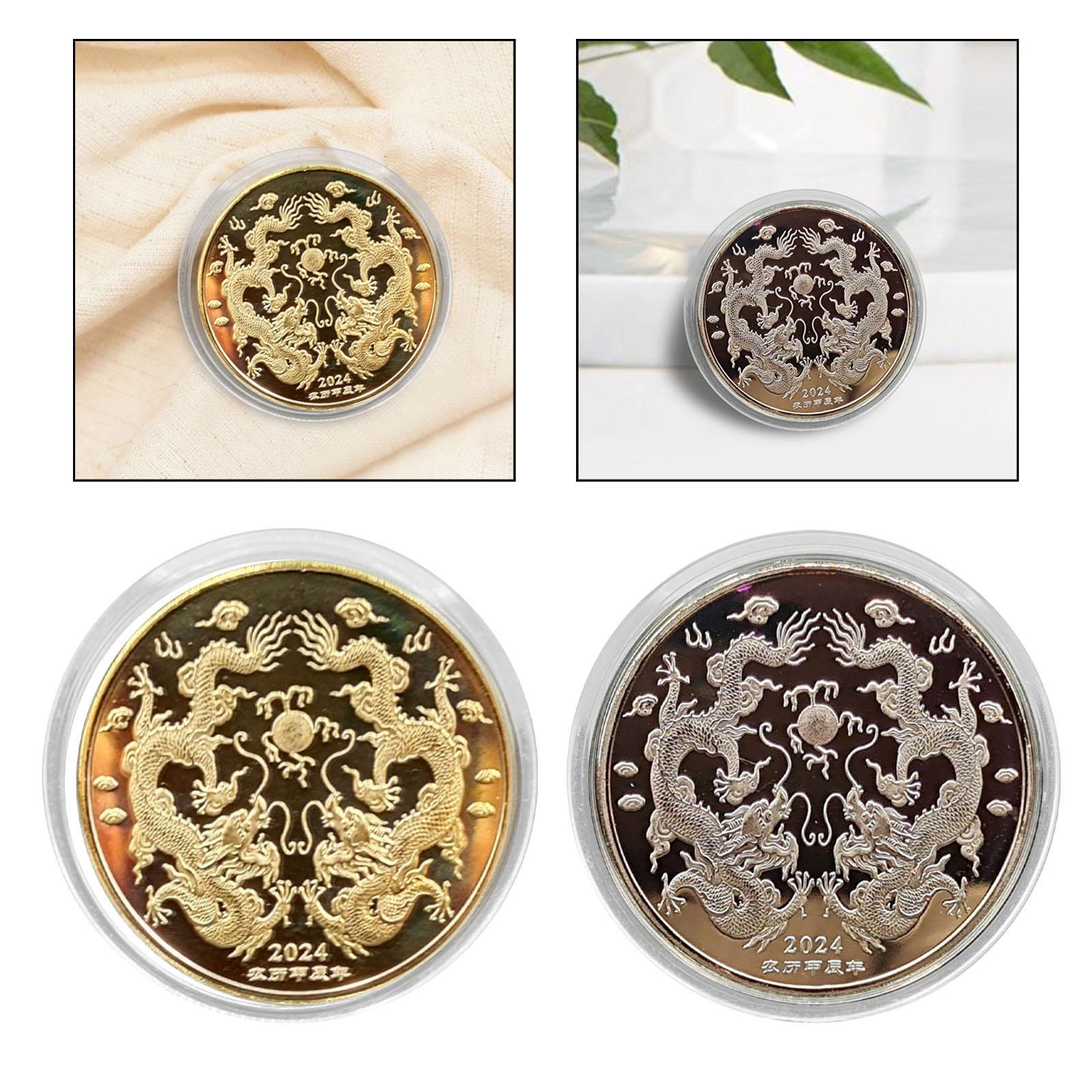 4x2024 Years of The Dragon Chinese Coin Badge Collection Coins for Family Adults Golden