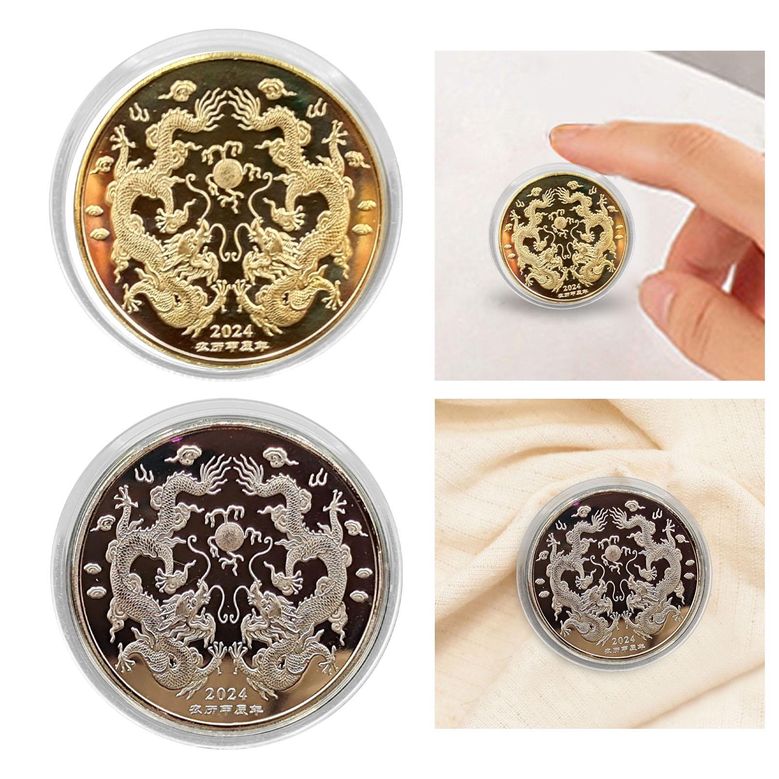 3x2024 Years of The Dragon Chinese Coin Badge Collection Coins for Family Adults Golden