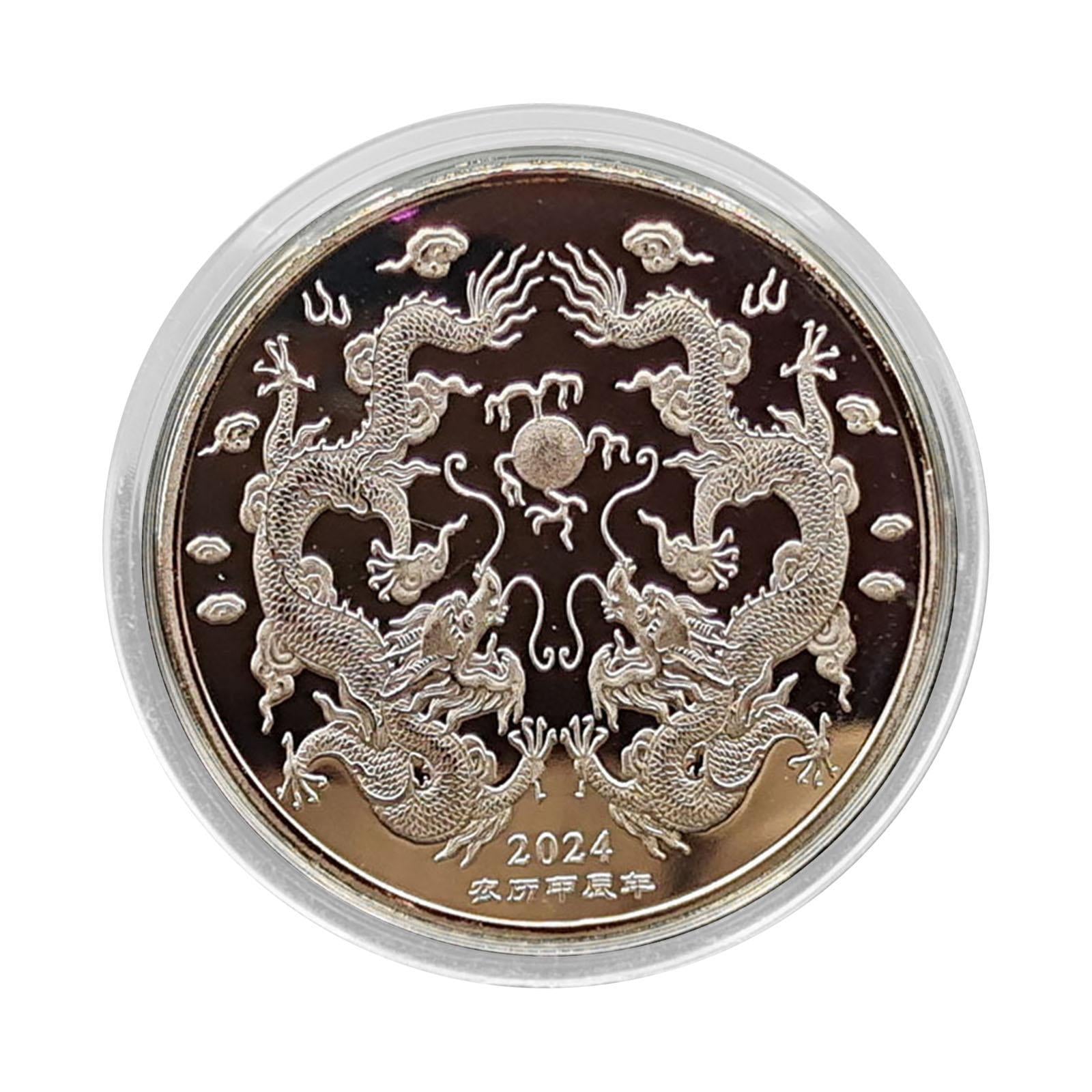 2x2024 Years of The Dragon Chinese Coin Badge Collection Coins for Family Adults Silver