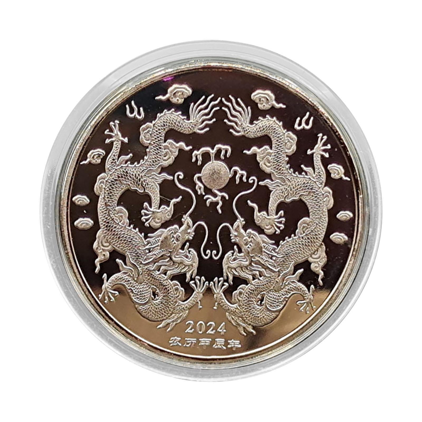 3x2024 Years of The Dragon Chinese Coin Badge Collection Coins for Family Adults Silver