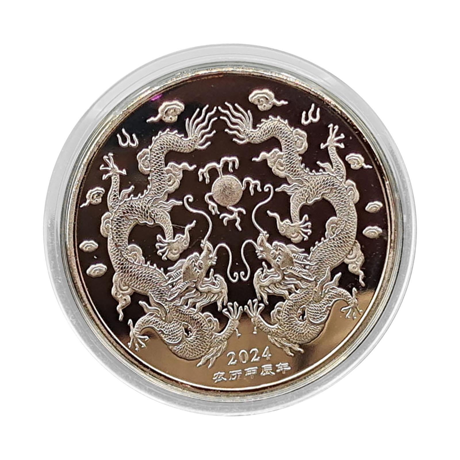 4x2024 Years of The Dragon Chinese Coin Badge Collection Coins for Family Adults Silver