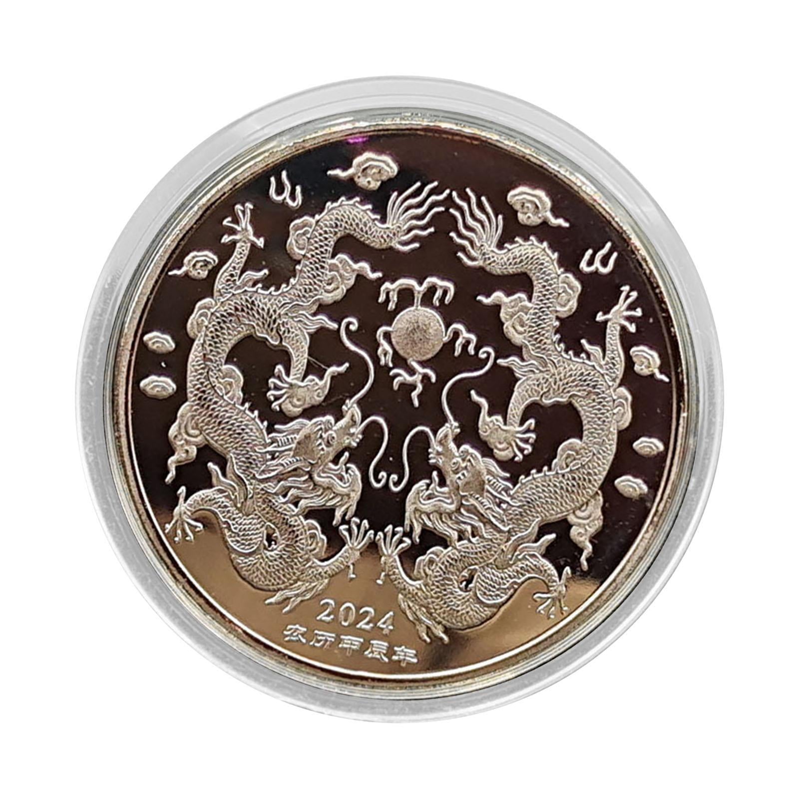 4x2024 Years of The Dragon Chinese Coin Badge Collection Coins for Family Adults Silver