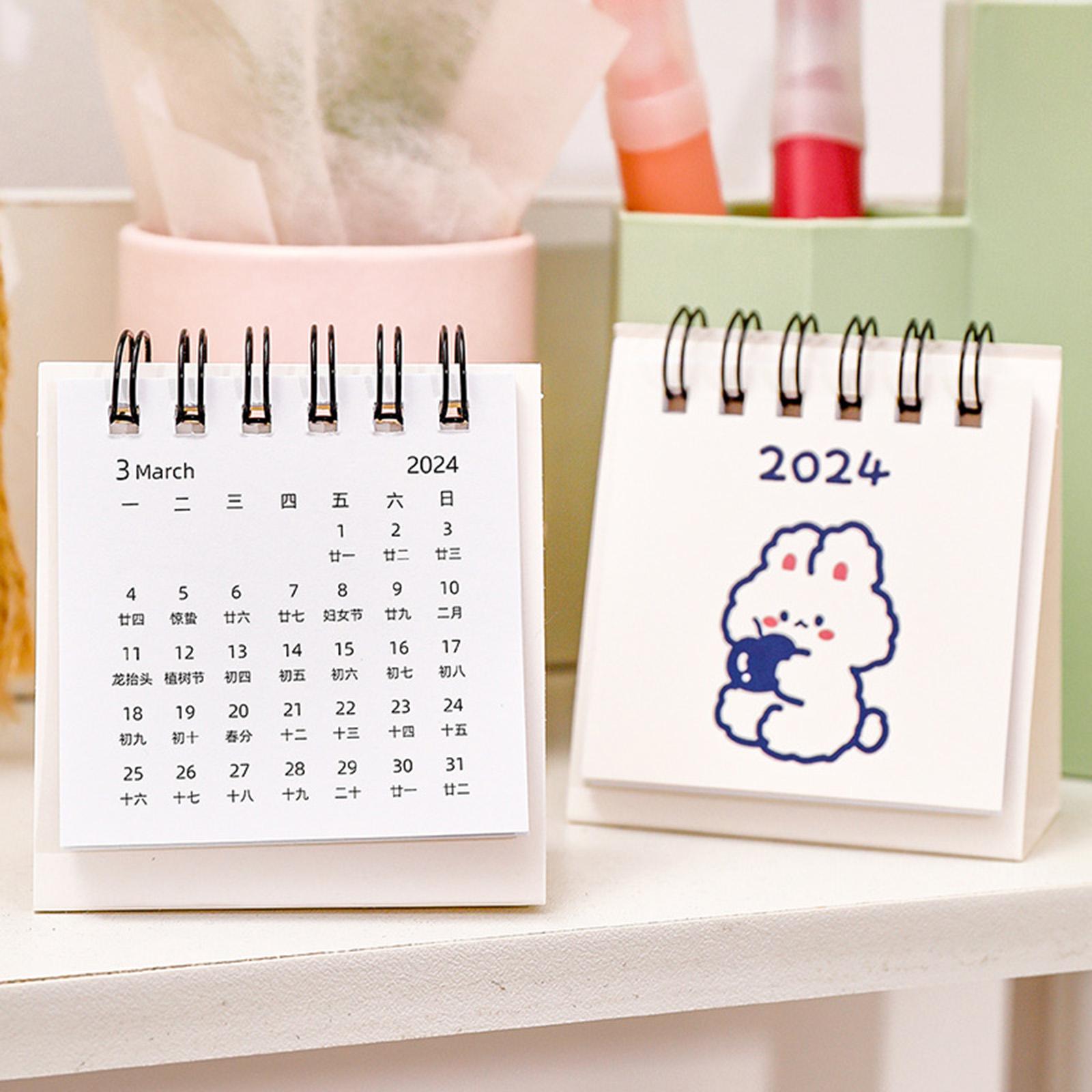 3xStanding Flip 2024 Desktop Calendar Mini Desktop Calendar for Desktop Office Rabbit