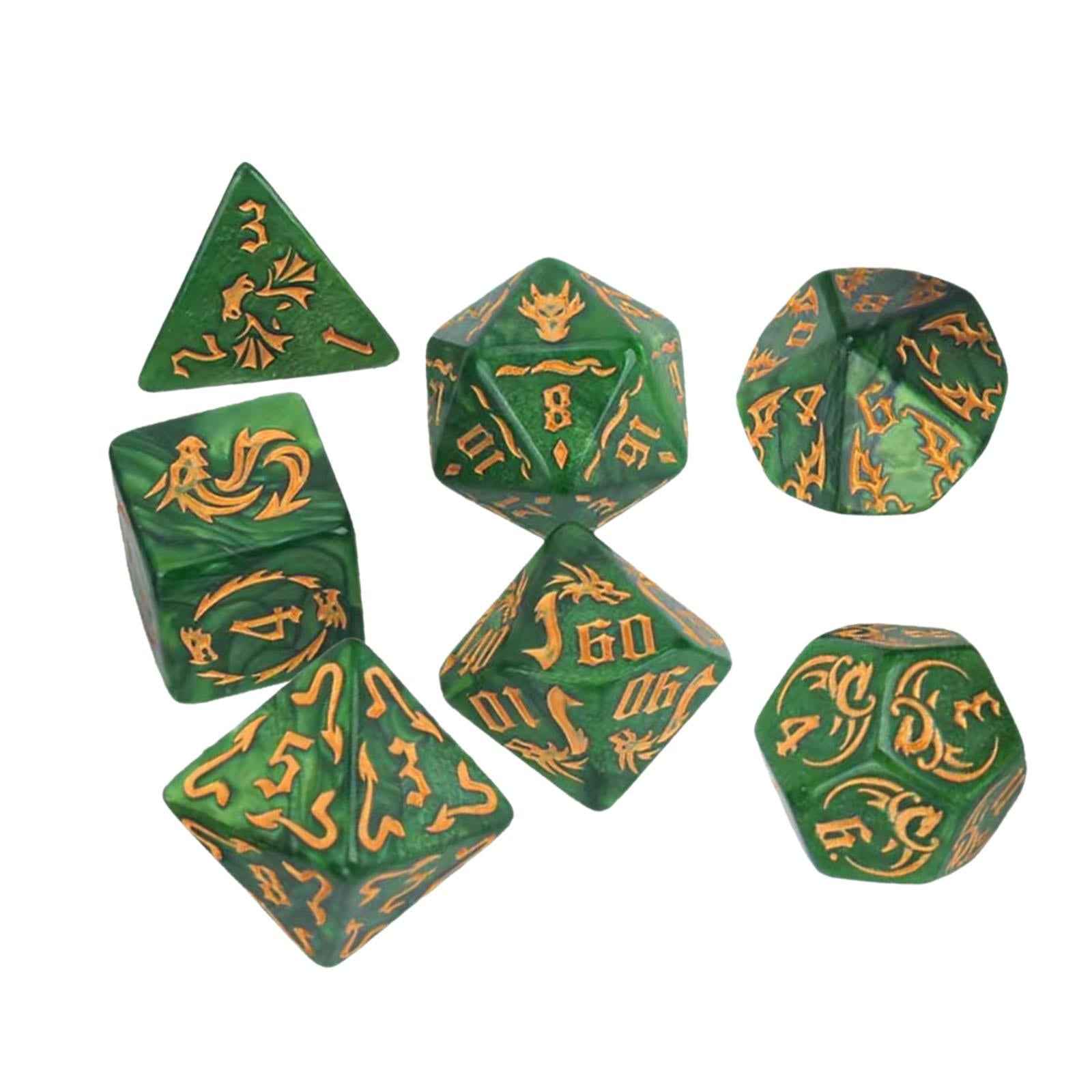 7 Pieces Polyhedral Dices Party Game Dices Game Dices Set for KTV Card Games green