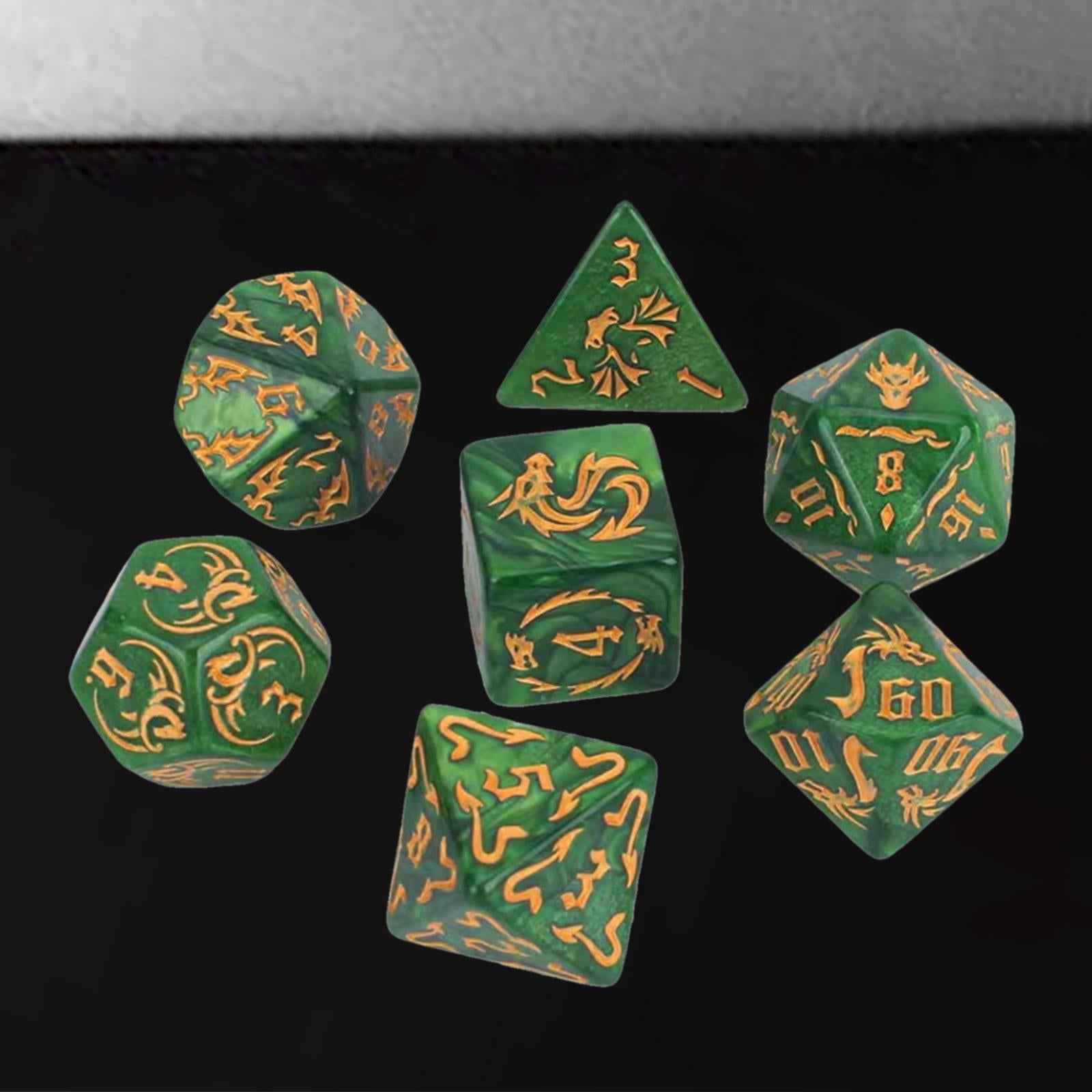 7 Pieces Polyhedral Dices Party Game Dices Game Dices Set for KTV Card Games green