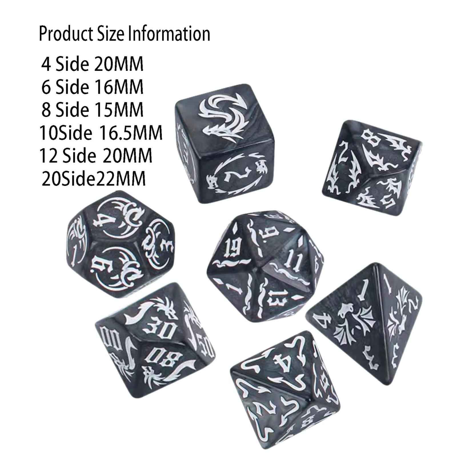 7 Pieces Polyhedral Dices Party Game Dices Game Dices Set for KTV Card Games black